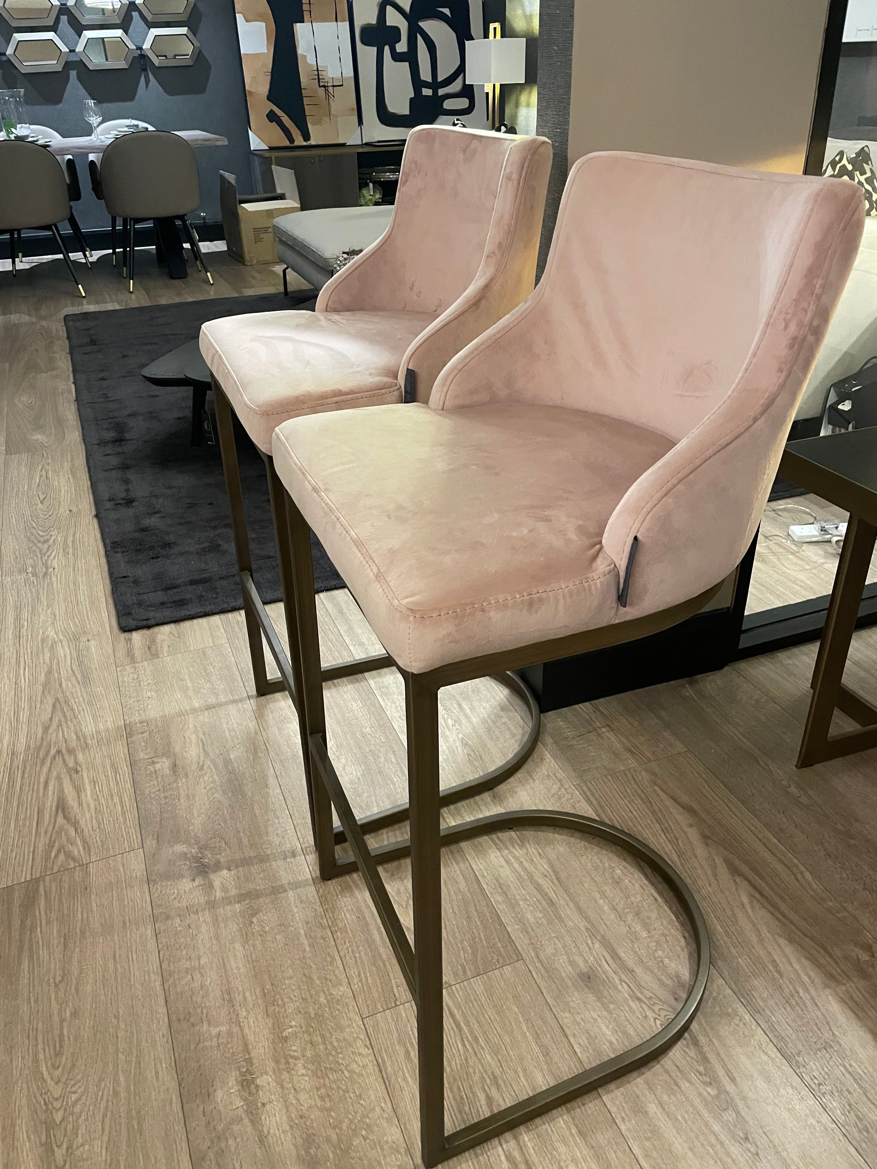 Pair of bar stools w brushed brass legs less than half price-Renaissance Design Studio