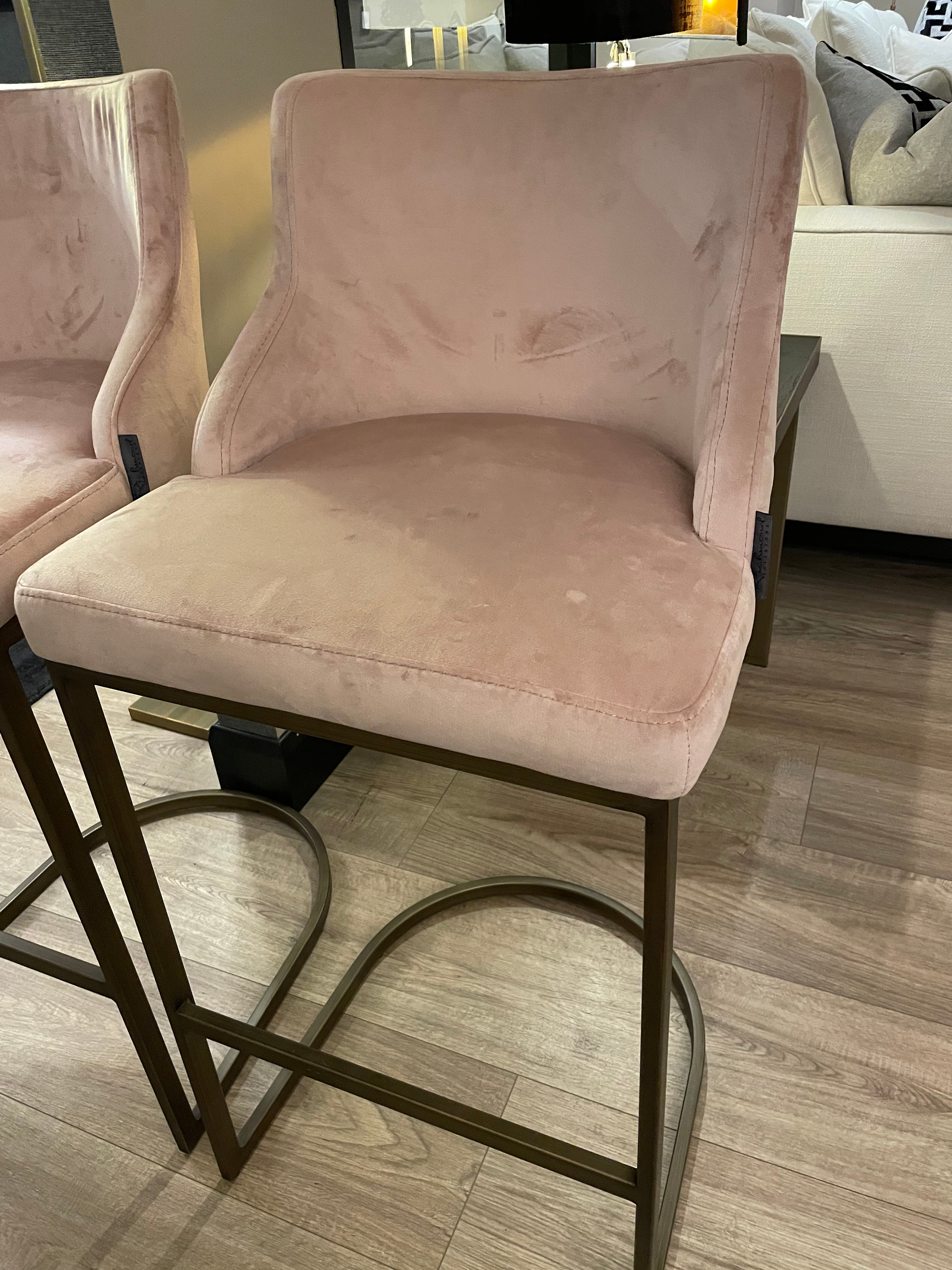 Pair of bar stools w brushed brass legs less than half price-Renaissance Design Studio