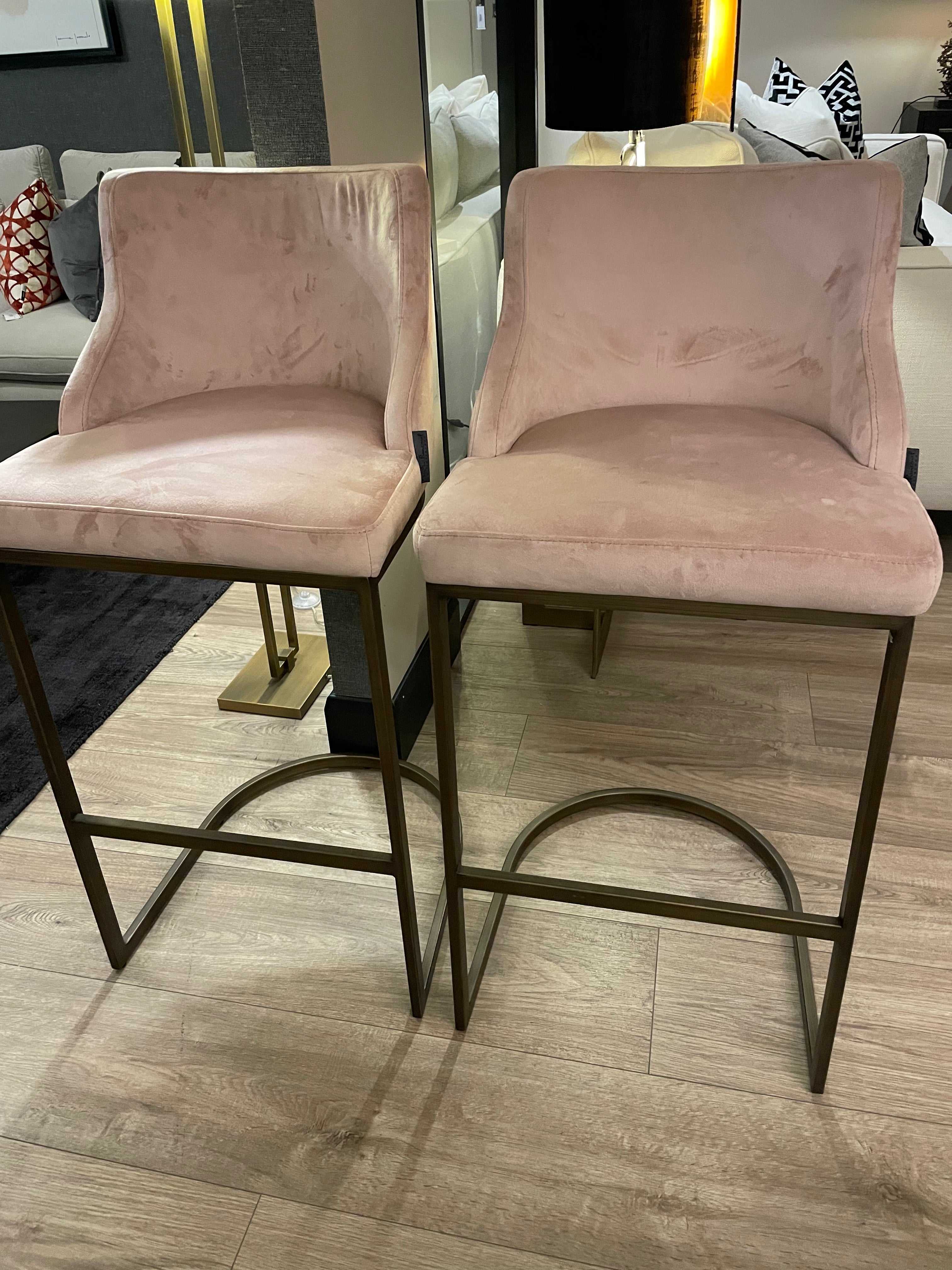 Pair of bar stools w brushed brass legs less than half price-Renaissance Design Studio
