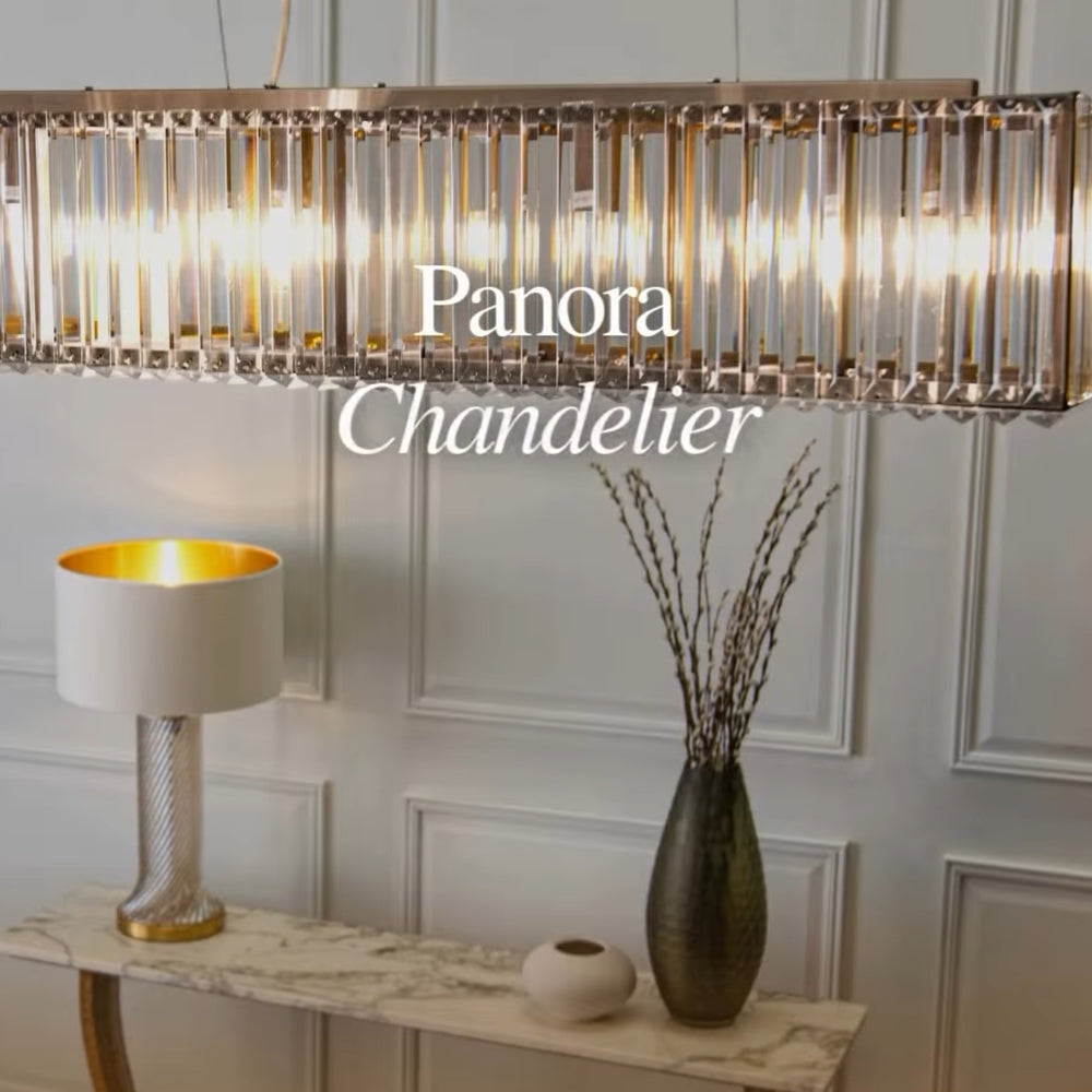 Panora long crystal  and brushed bronze chandelier