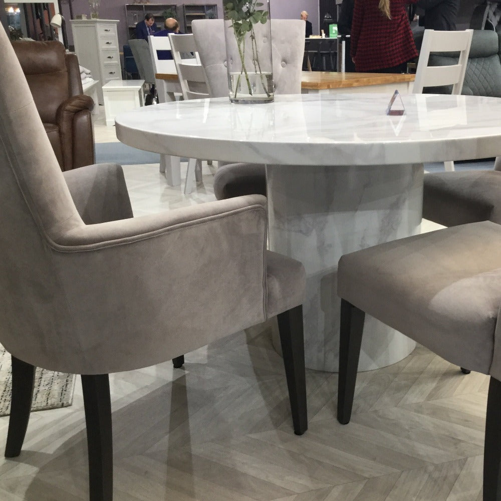 Pennridge Dining chairs in Std or Carver models taupe velvet-Renaissance Design Studio