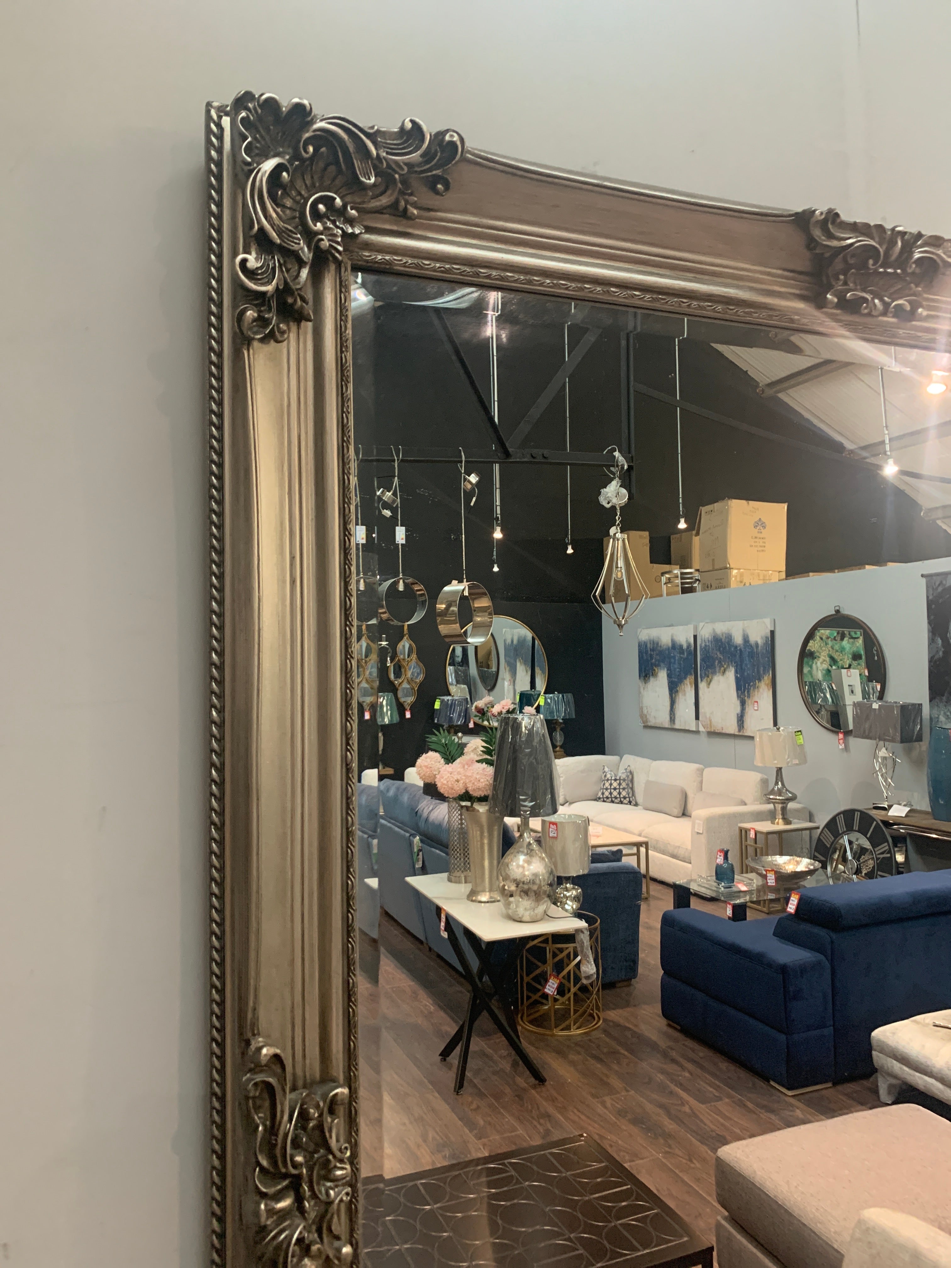Perry oversized French mirror last one to clear almost half price instore purchase in outlet store-Renaissance Design Studio