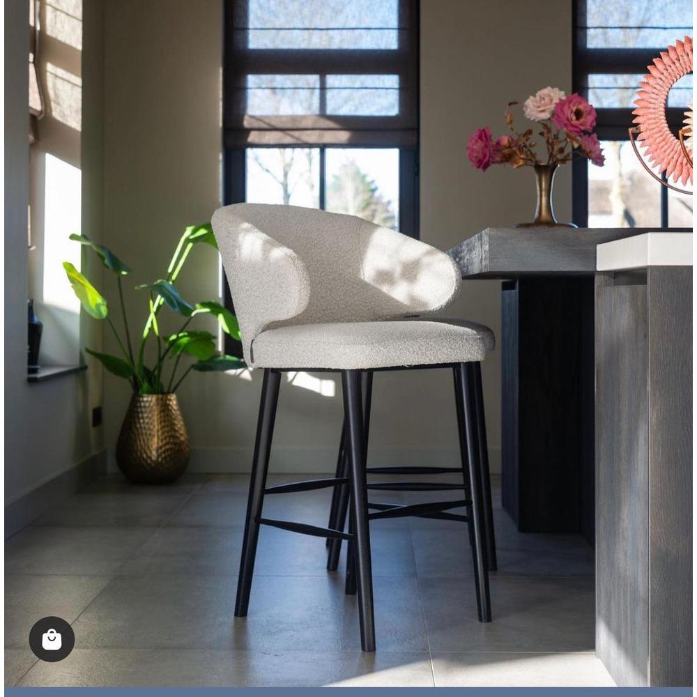Renaissance Contemporary Chelsea Dining Chair with bouclé white fabric and black beech legs.