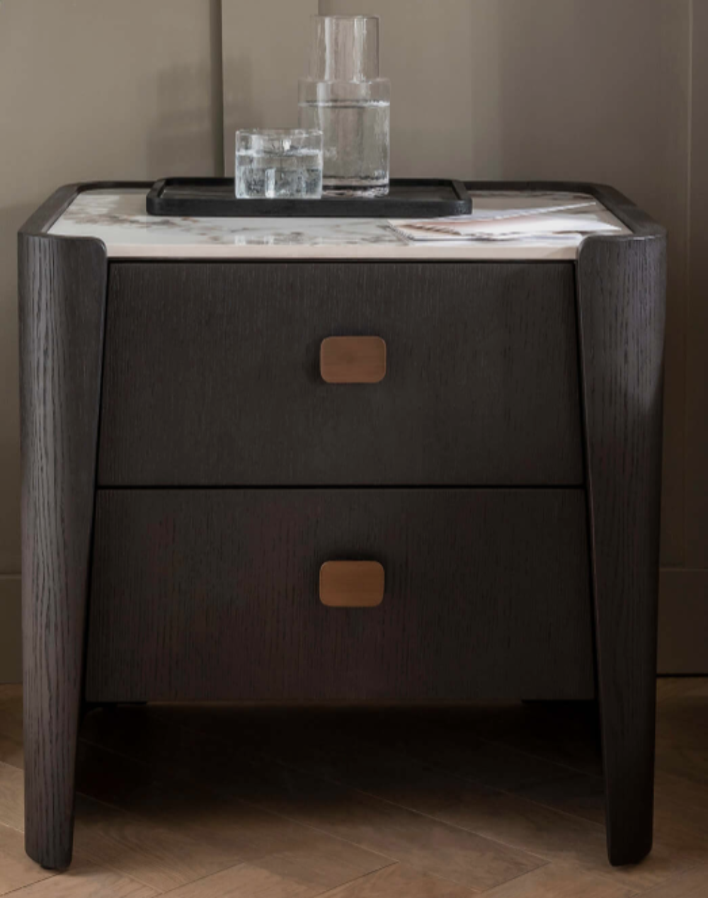 Rhona Designer Bedside locker with marble top-as seen on Shauna Kelly-Renaissance Design Studio