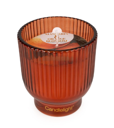 Ridged Footed Glass Candle - Mandarin & Orange Blossom-Renaissance Design Studio