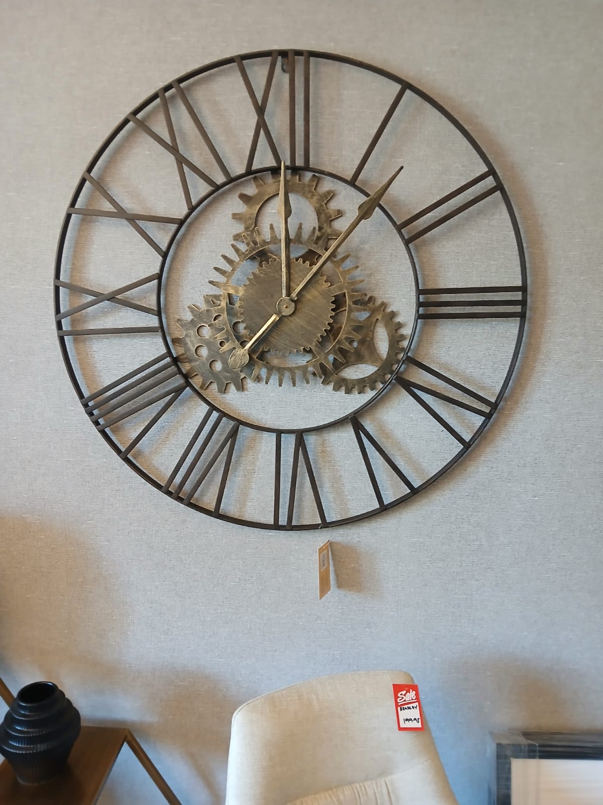 Rimini large black clock with NON moving gears 90 cm for collection no exchange-Renaissance Design Studio