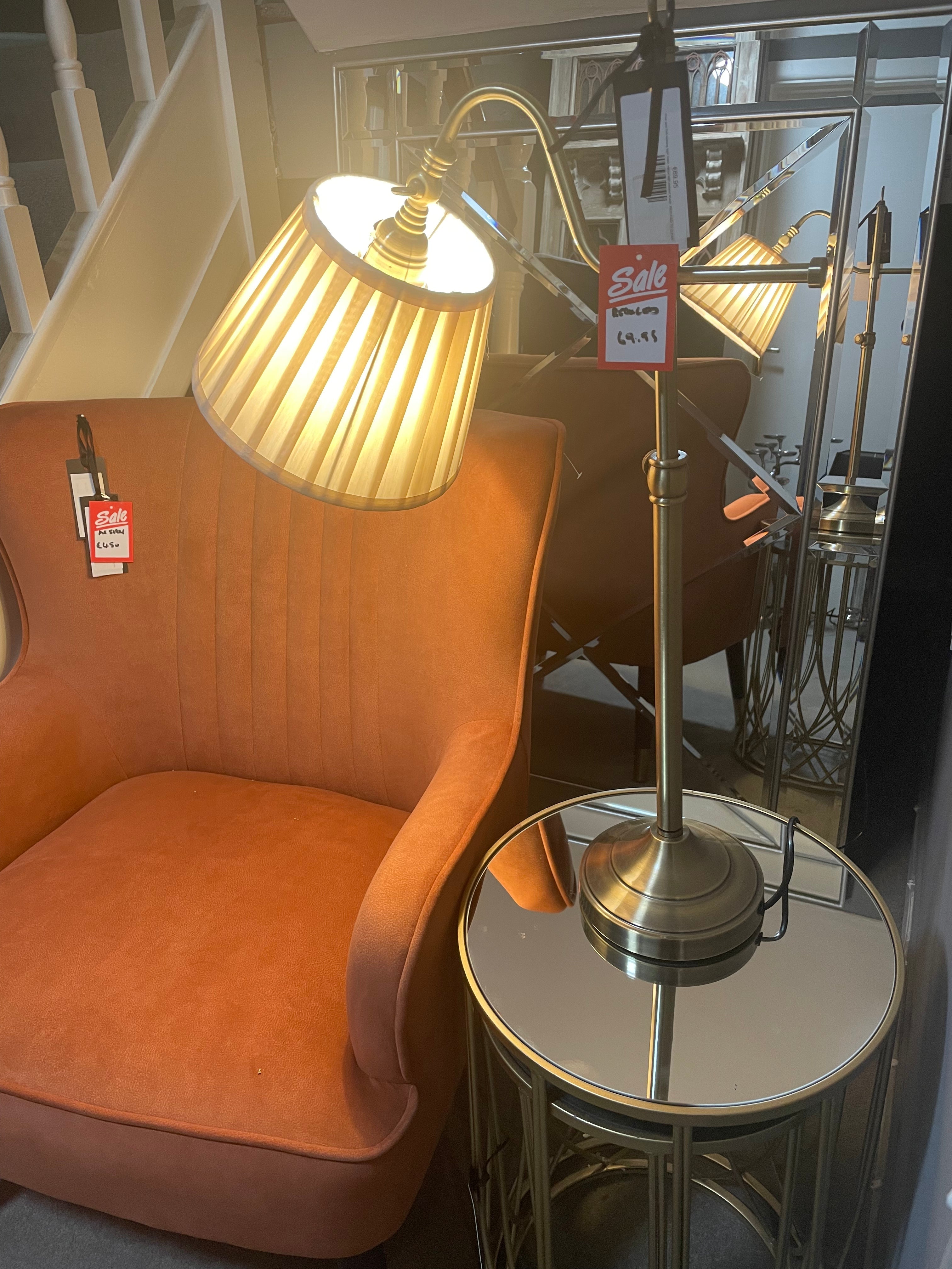 Rise and Fall reading light brass colour with pleated shade REDUCED TO CLEAR-Renaissance Design Studio