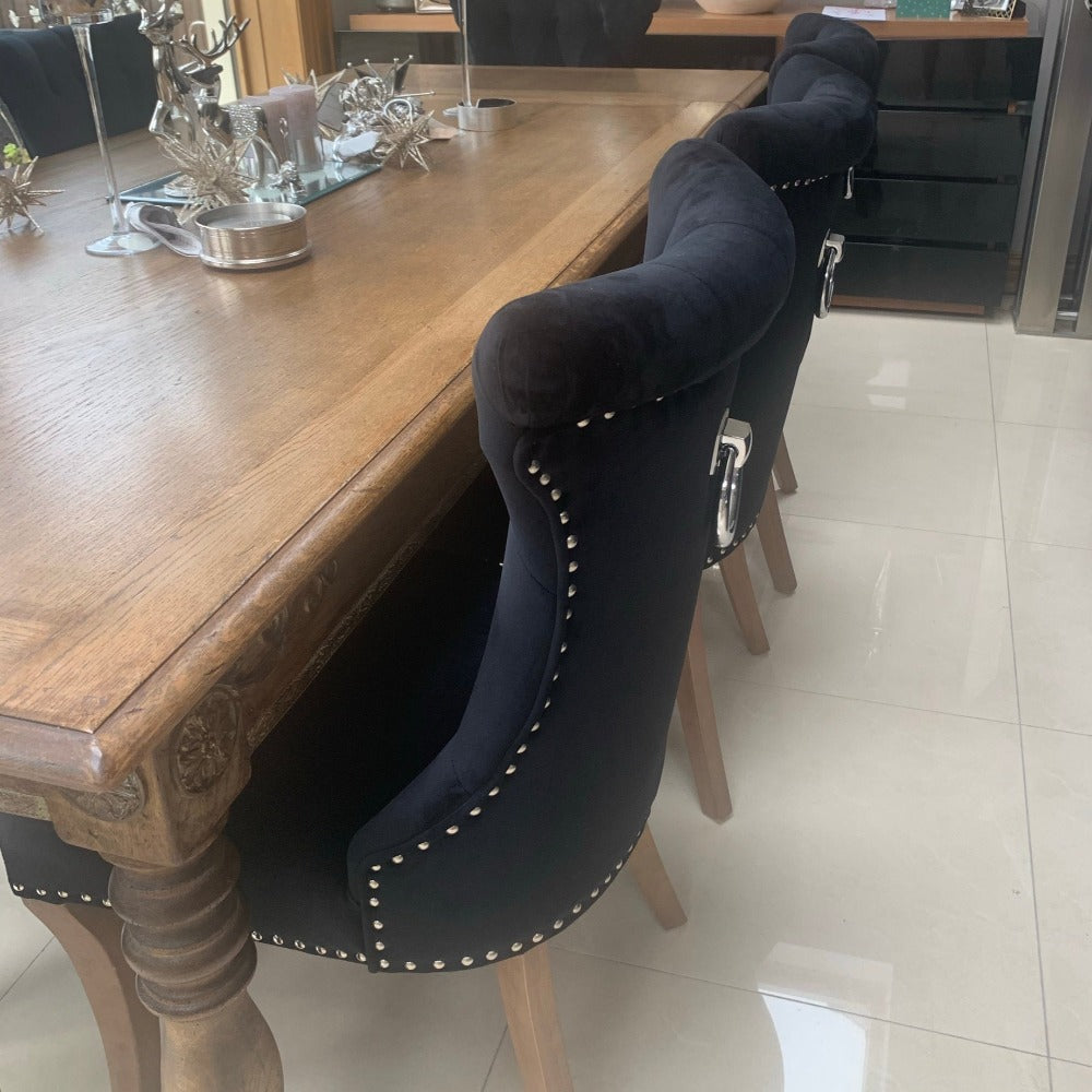 Rocha  dining chairs with knocker black  velvet  or charcoal linen reduced