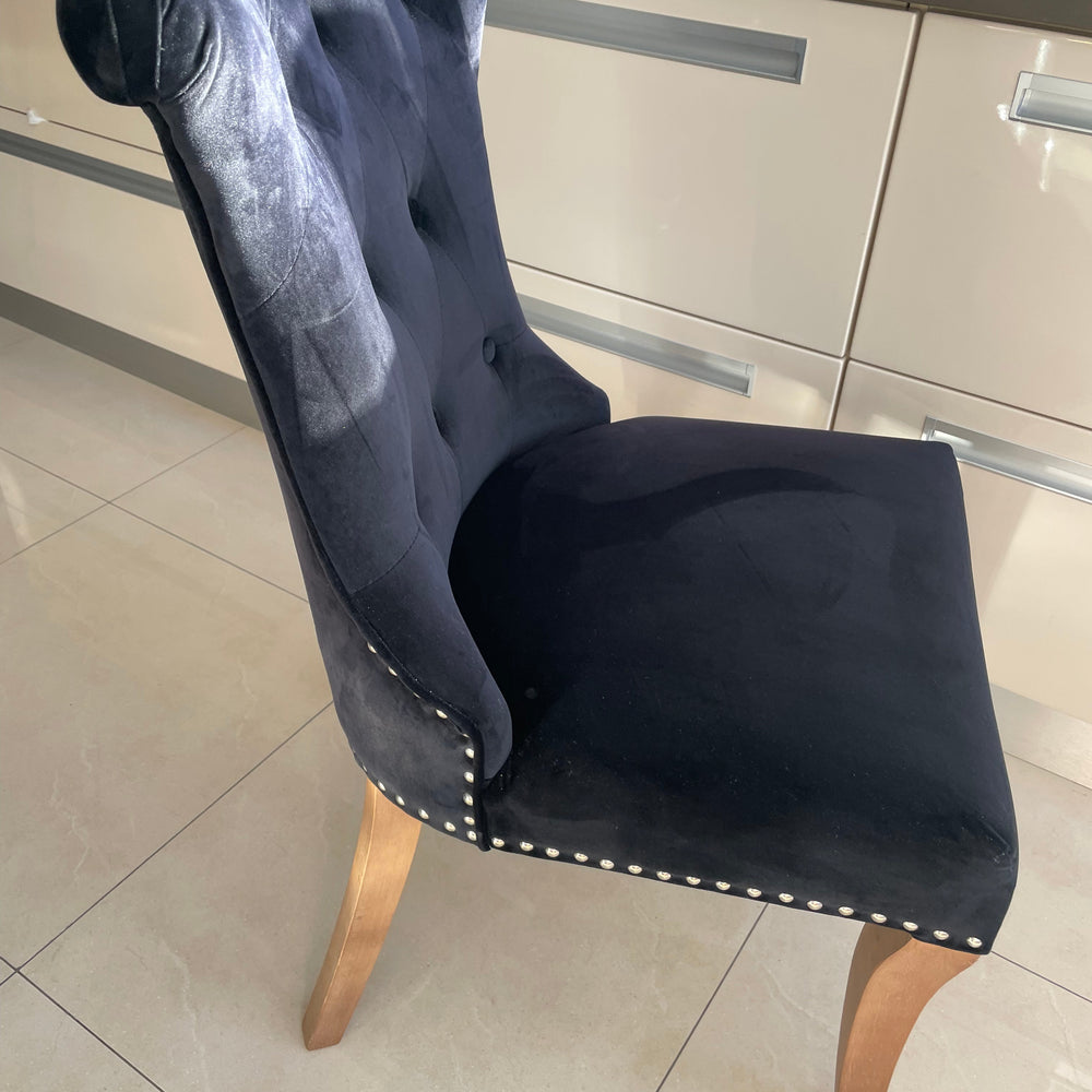 Rocha  dining chairs with knocker black  velvet  or charcoal linen reduced