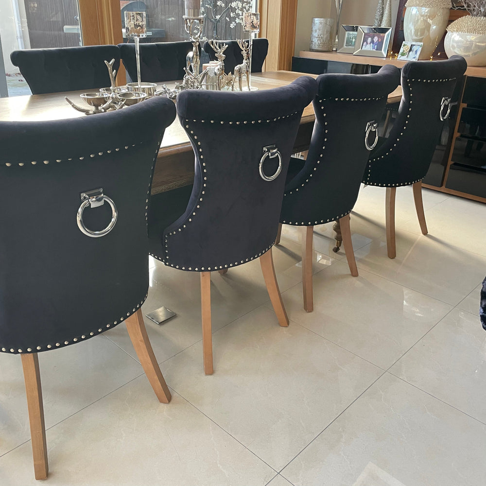 Rocha  dining chairs with knocker black  velvet  or charcoal linen reduced