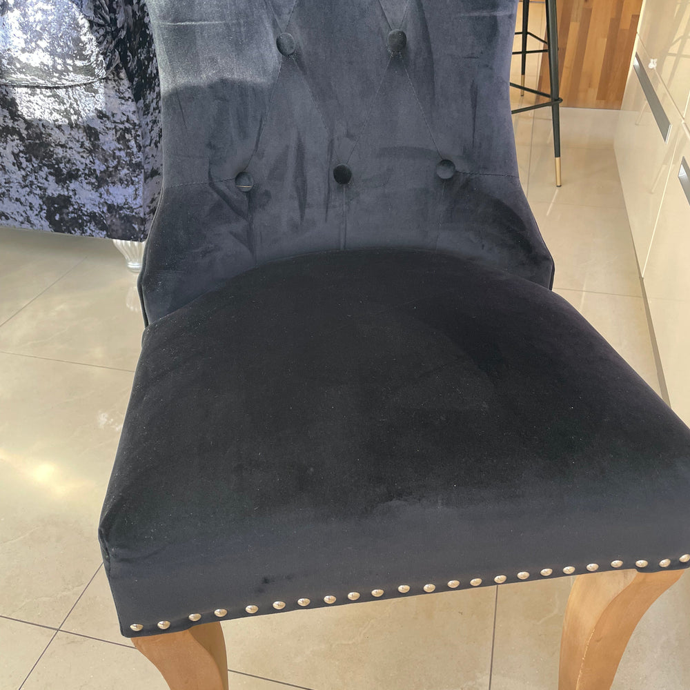 Rocha  dining chairs with knocker black  velvet  or charcoal linen reduced