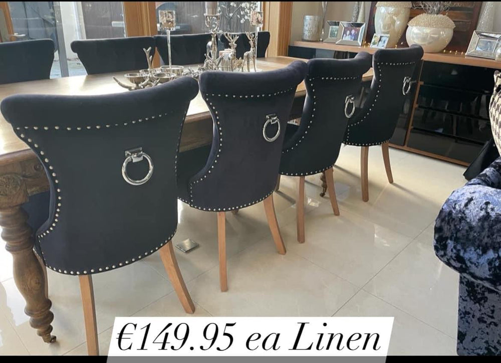 Rocha  dining chairs with knocker black  velvet  or charcoal linen reduced