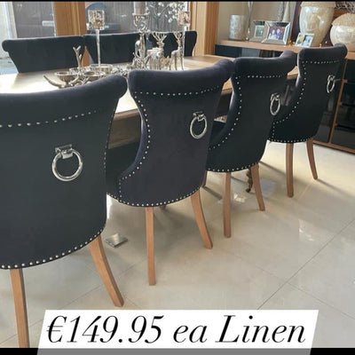 Rocha  dining chairs with knocker black  velvet  or charcoal linen reduced