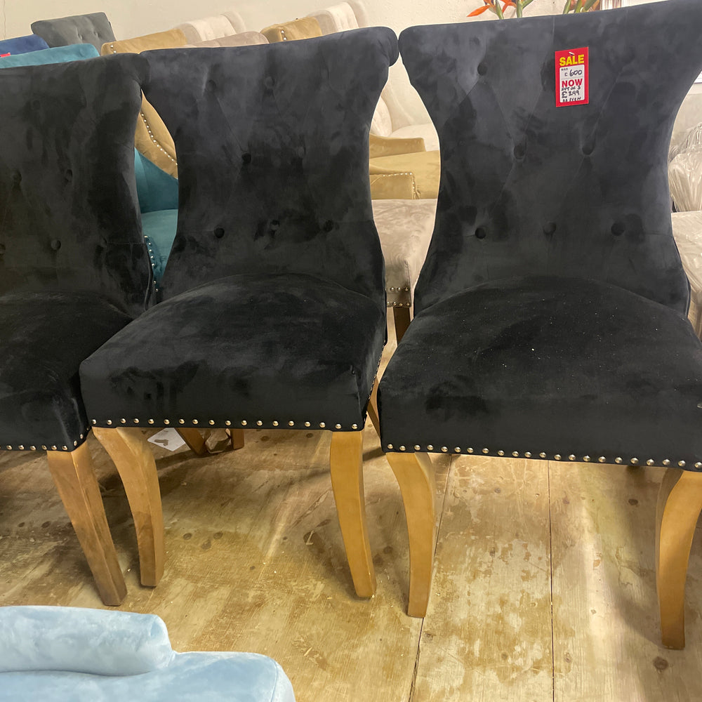 Rocha  dining chairs with knocker black  velvet  set of 3 reduced clearance