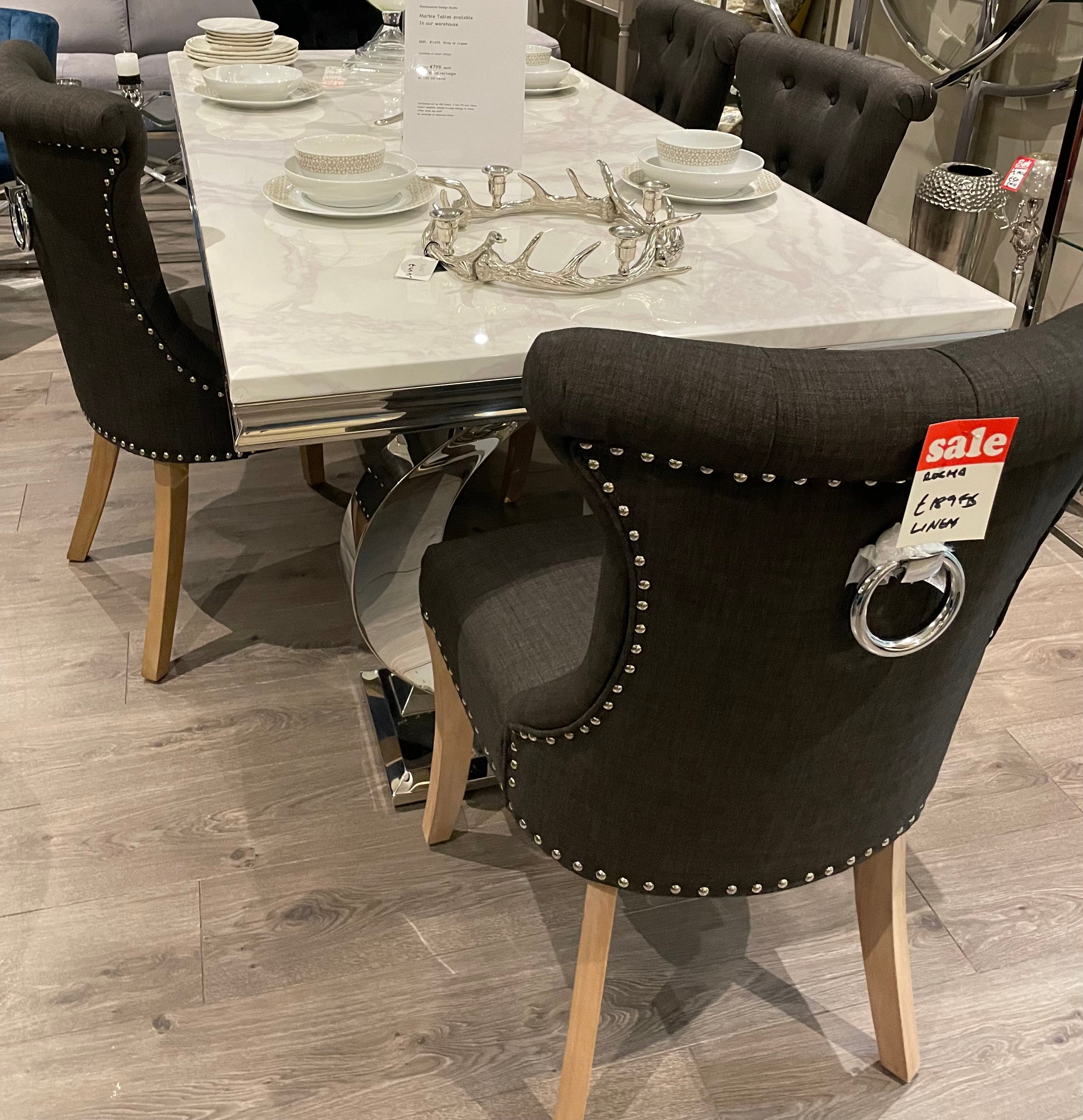 Rocha dining chairs with knocker in charcoal linen reduced set of 2-Renaissance Design Studio