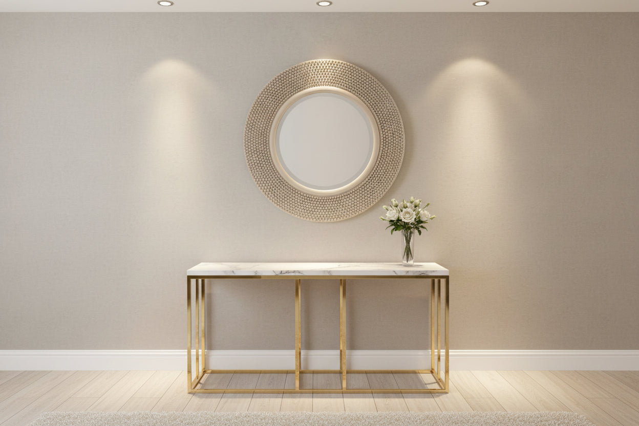 Round Bellamy mirror reduced-Renaissance Design Studio