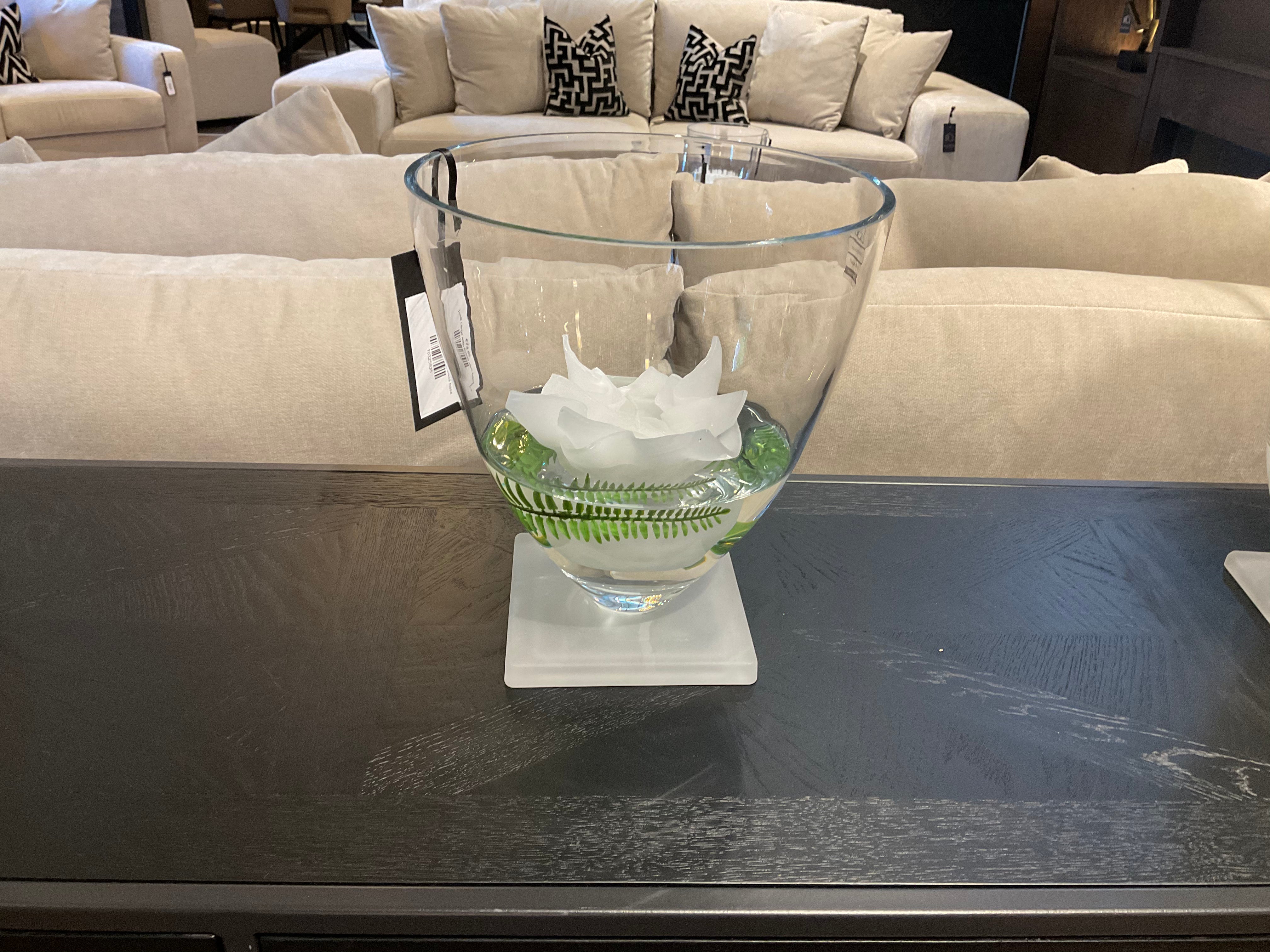 Round Clear Glass Vase with Frosted Base 26cm-Renaissance Design Studio