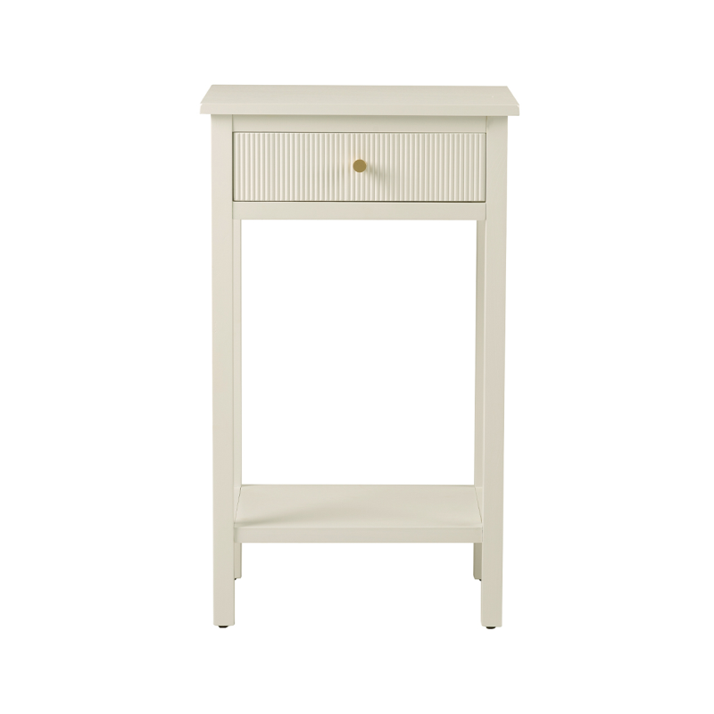 Lindon 1 drawer bedside cabinet in white  w gold . special purchase limited stock      NR
