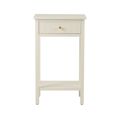 Lindon 1 drawer bedside cabinet in white  w gold . special purchase limited stock      NR