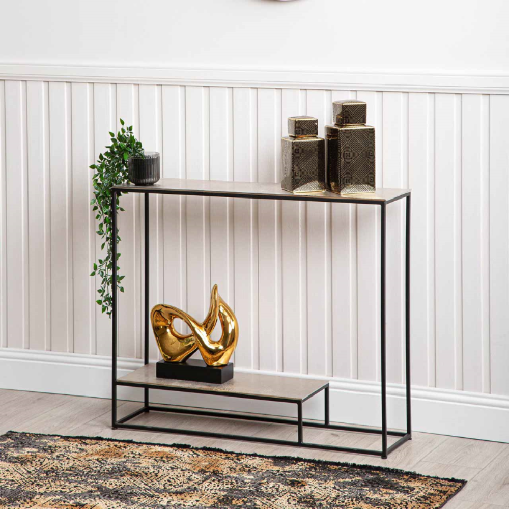 Sahara 95cm console table black and nickel-Tables-Renaissance Design Studio