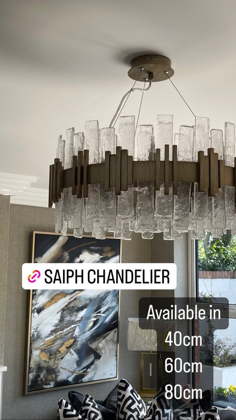 Saiph 40cm chandelier in gold with textured glass-Renaissance Design Studio