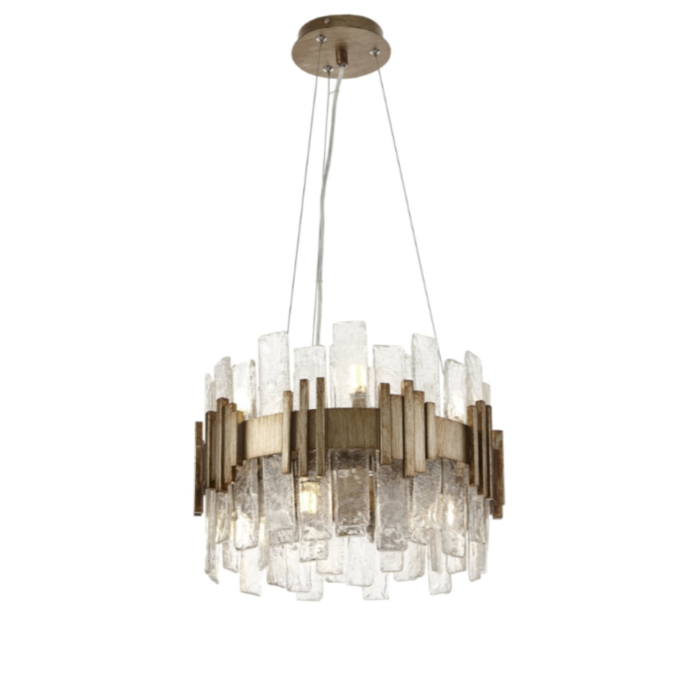 Saiph 40cm chandelier in gold  with textured glass