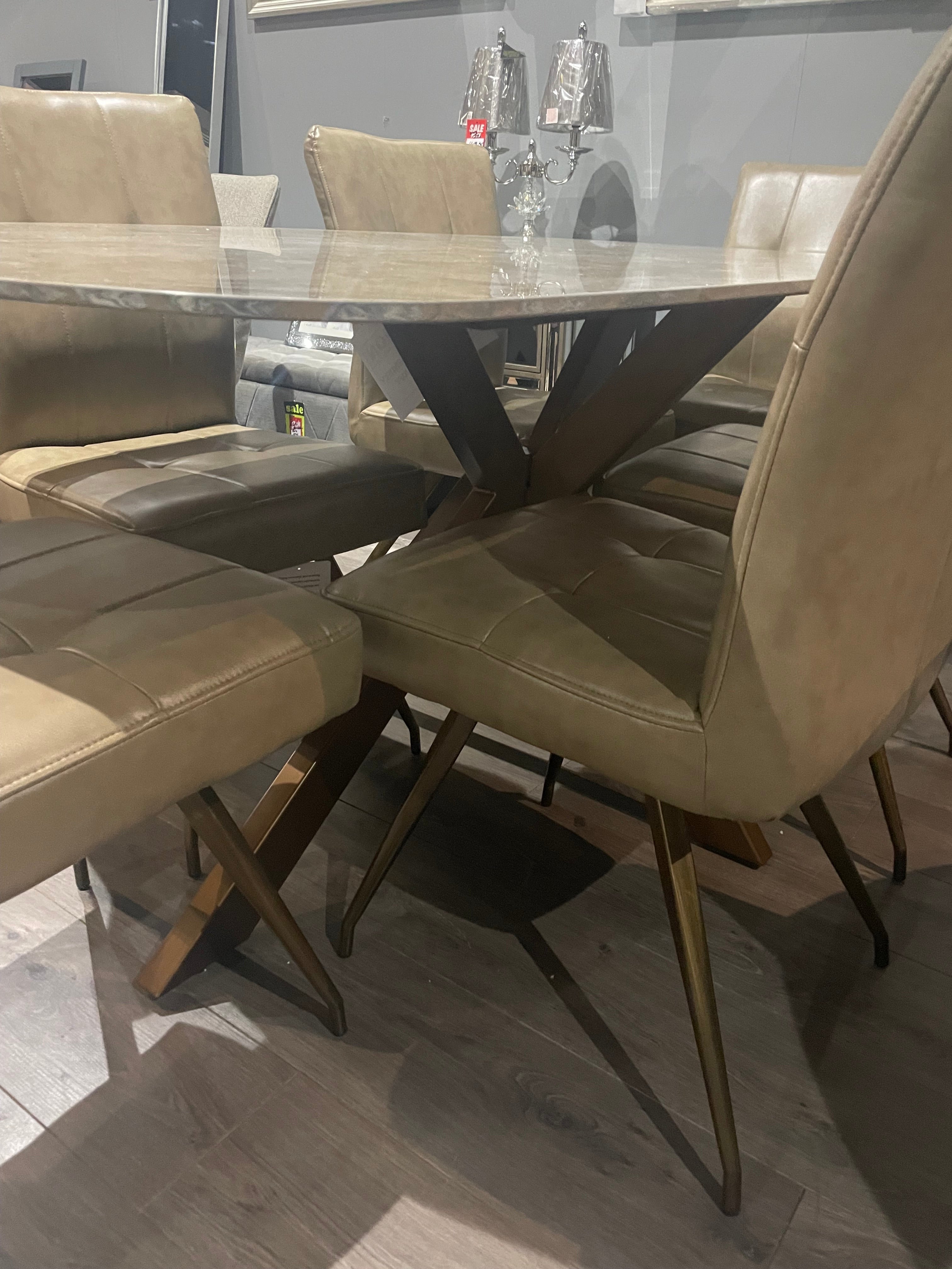 Sammy Marble look Large dining table with brass spider leg-Renaissance Design Studio