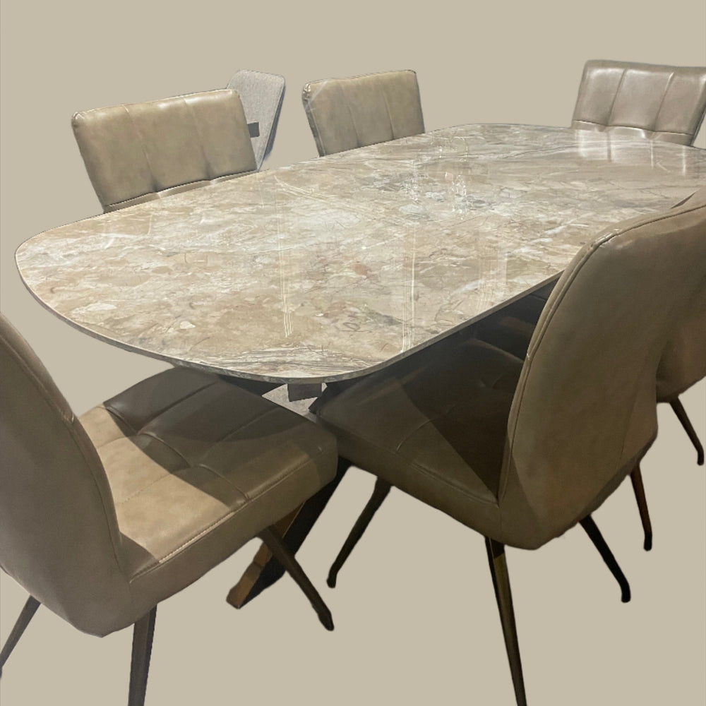 Sammy Marble look Large dining table with brass spider leg