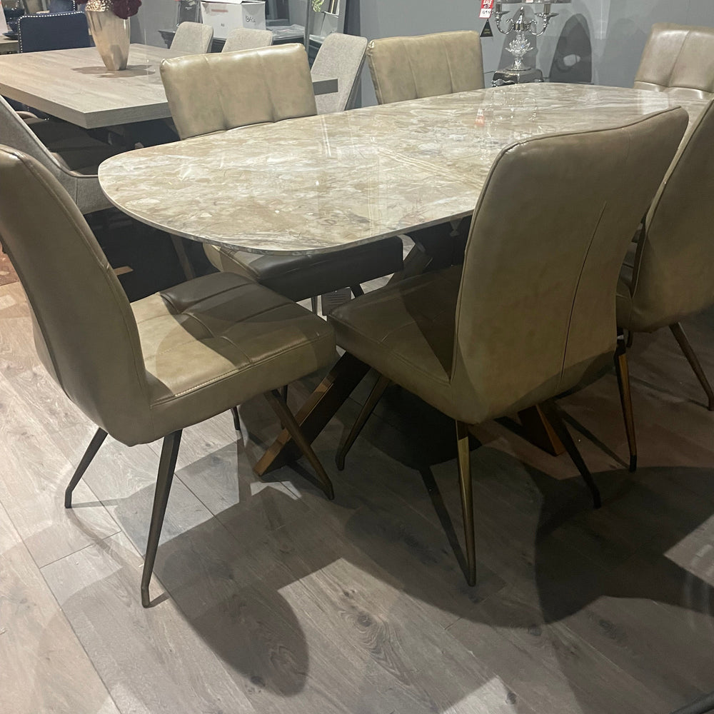 Sammy Marble look Large dining table with brass spider leg