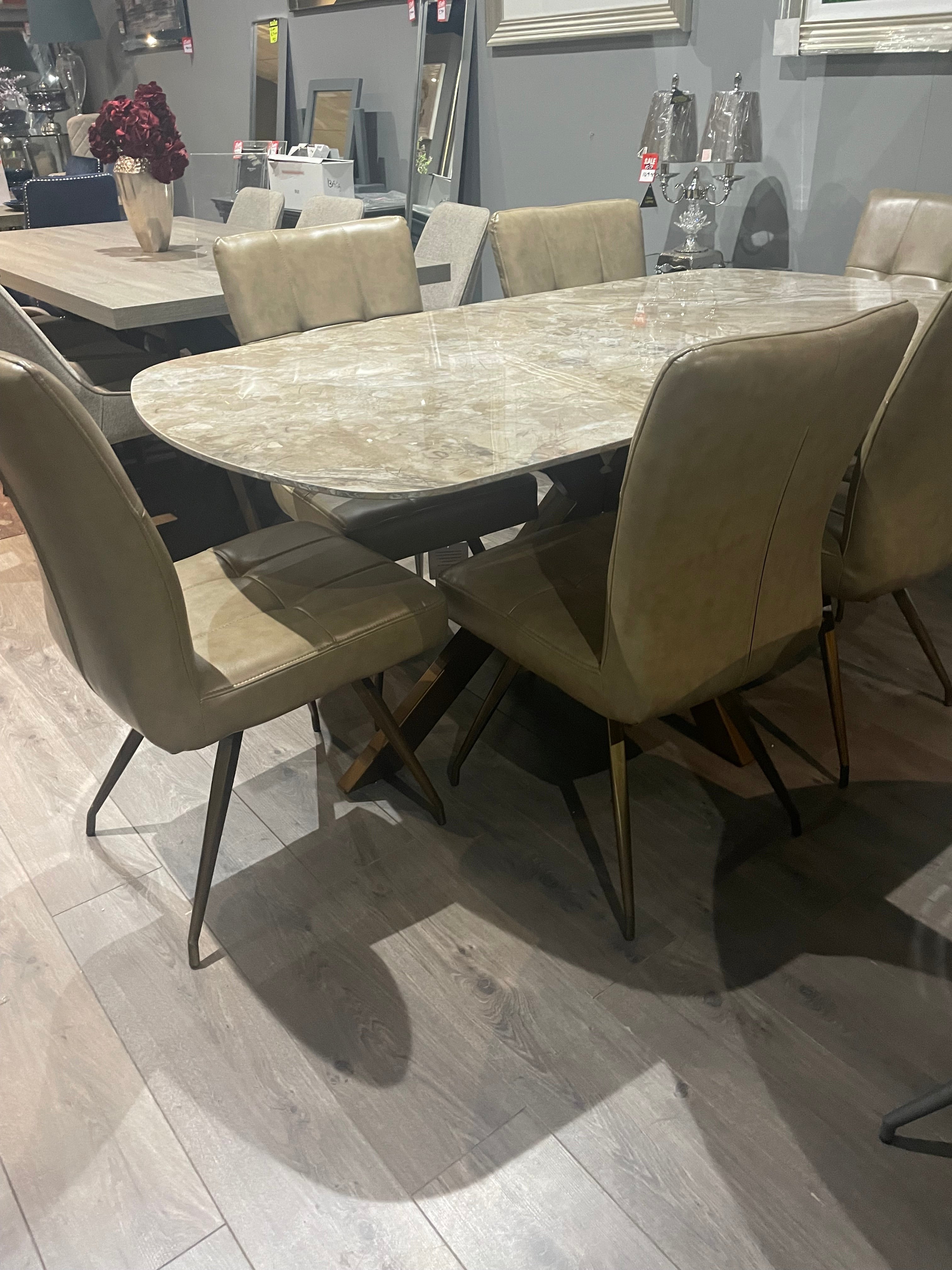 Sammy Marble look Large dining table with brass spider leg-Renaissance Design Studio