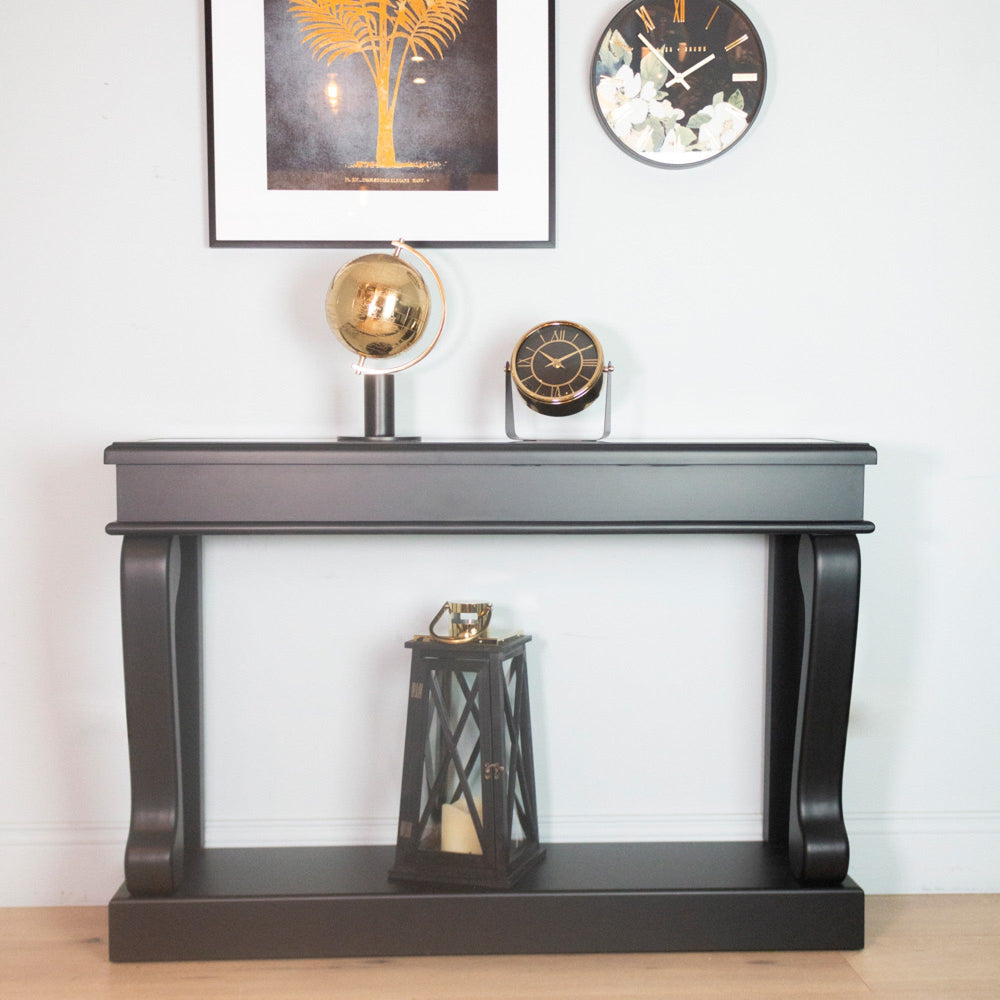 Samuel Savoy Scroll Black Console 120cm with antique glass mirror