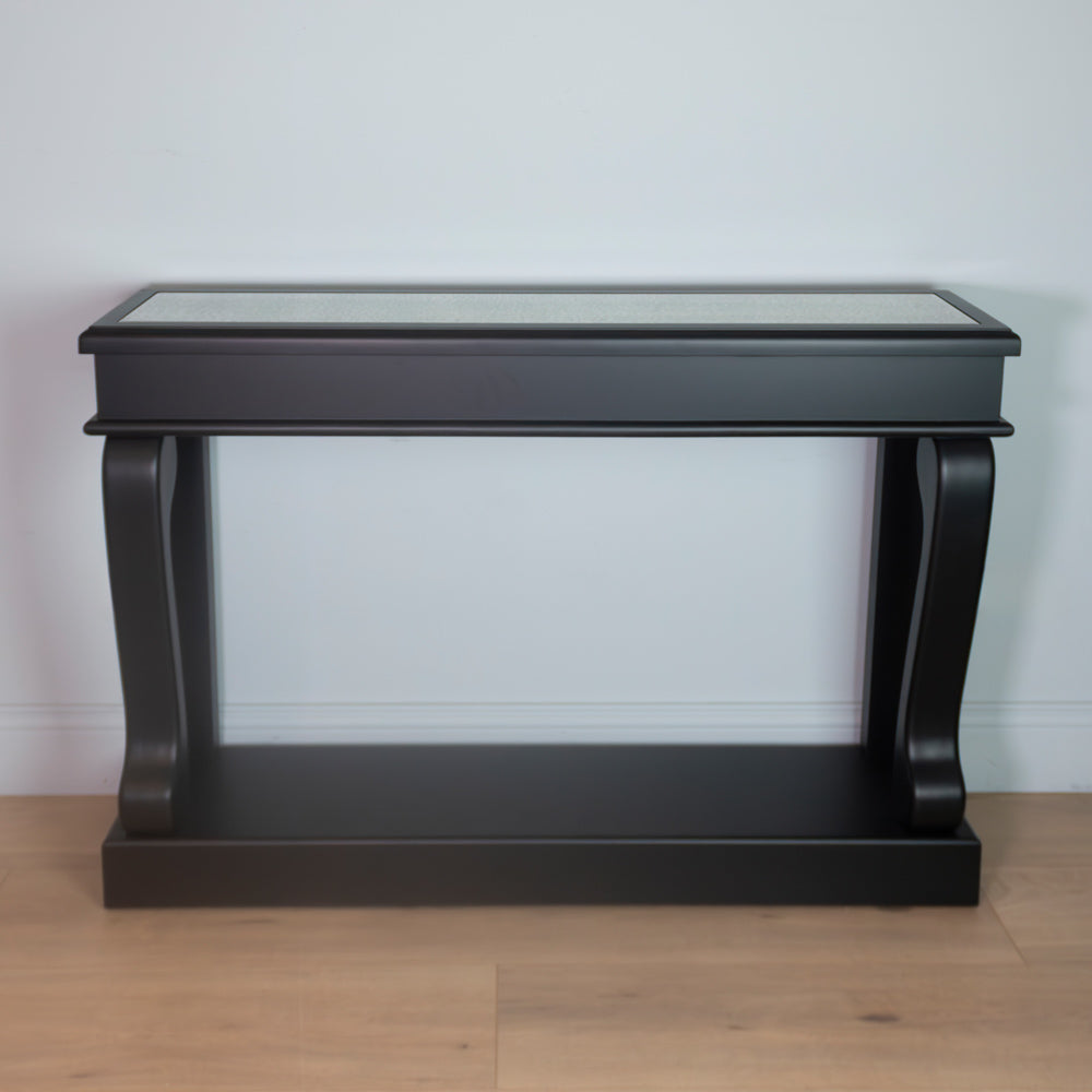 Samuel Savoy Scroll Black Console 120cm with antique glass mirror