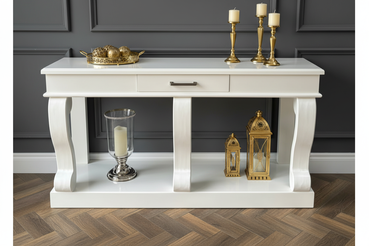 Samuel Savoy Scroll console table 150 cm with drawer in ivory reduced. Last one-Renaissance Design Studio