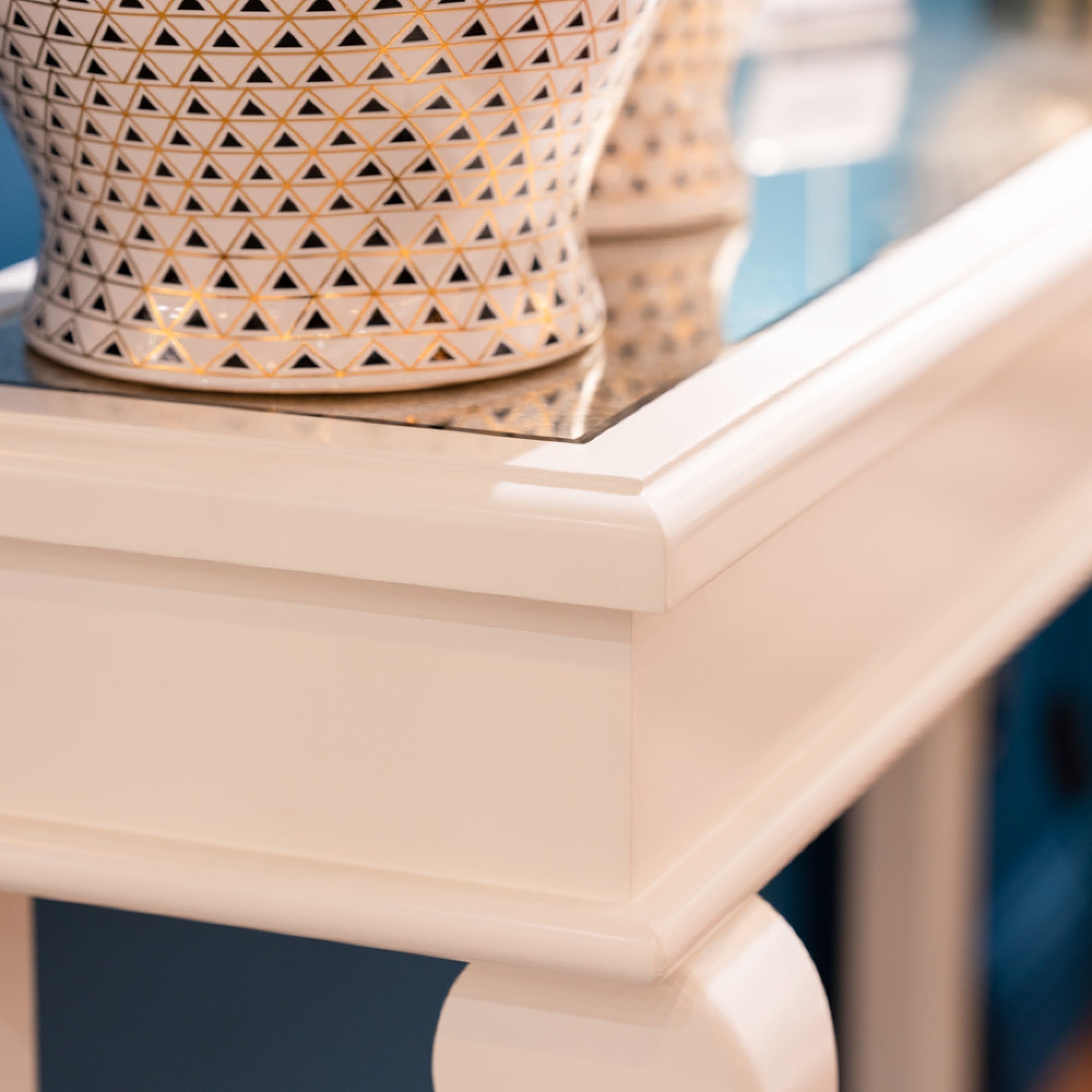Samuel Savoy Scroll Console Table with Antiqued Mirror Top 140 cm-Renaissance Design Studio