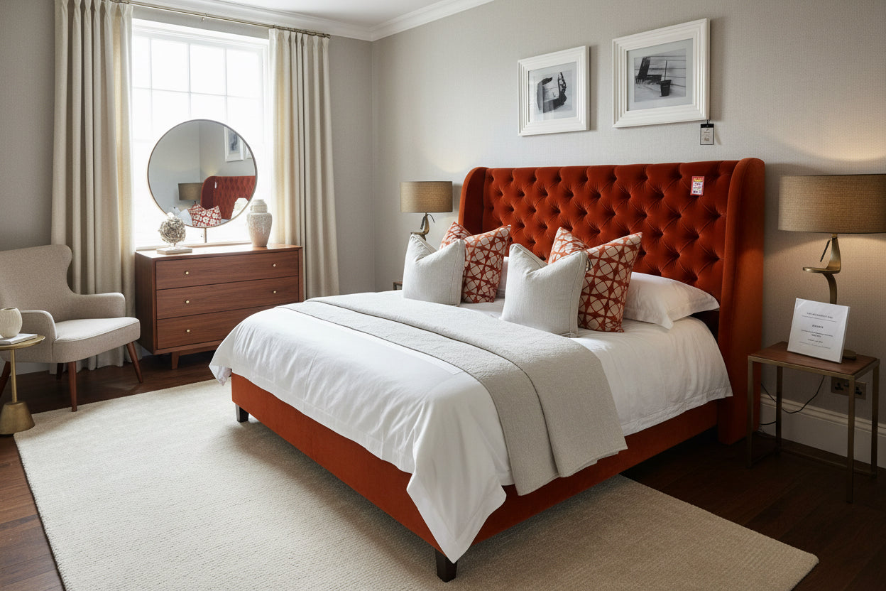 Serafina custom made bed 6 ft superking special reduction in burnt orange-Renaissance Design Studio
