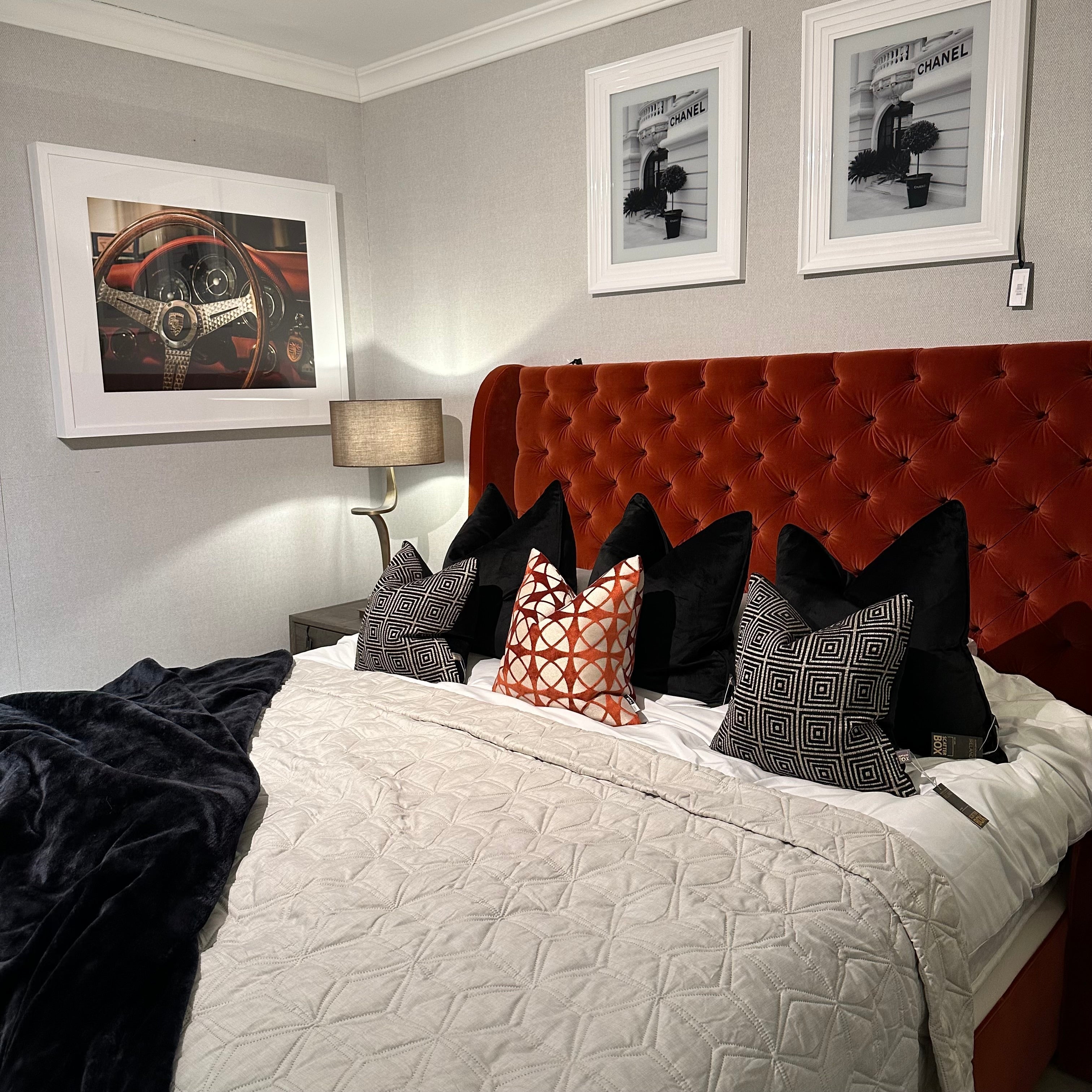 Serafina custom made bed 6 ft superking special reduction in burnt orange-Renaissance Design Studio