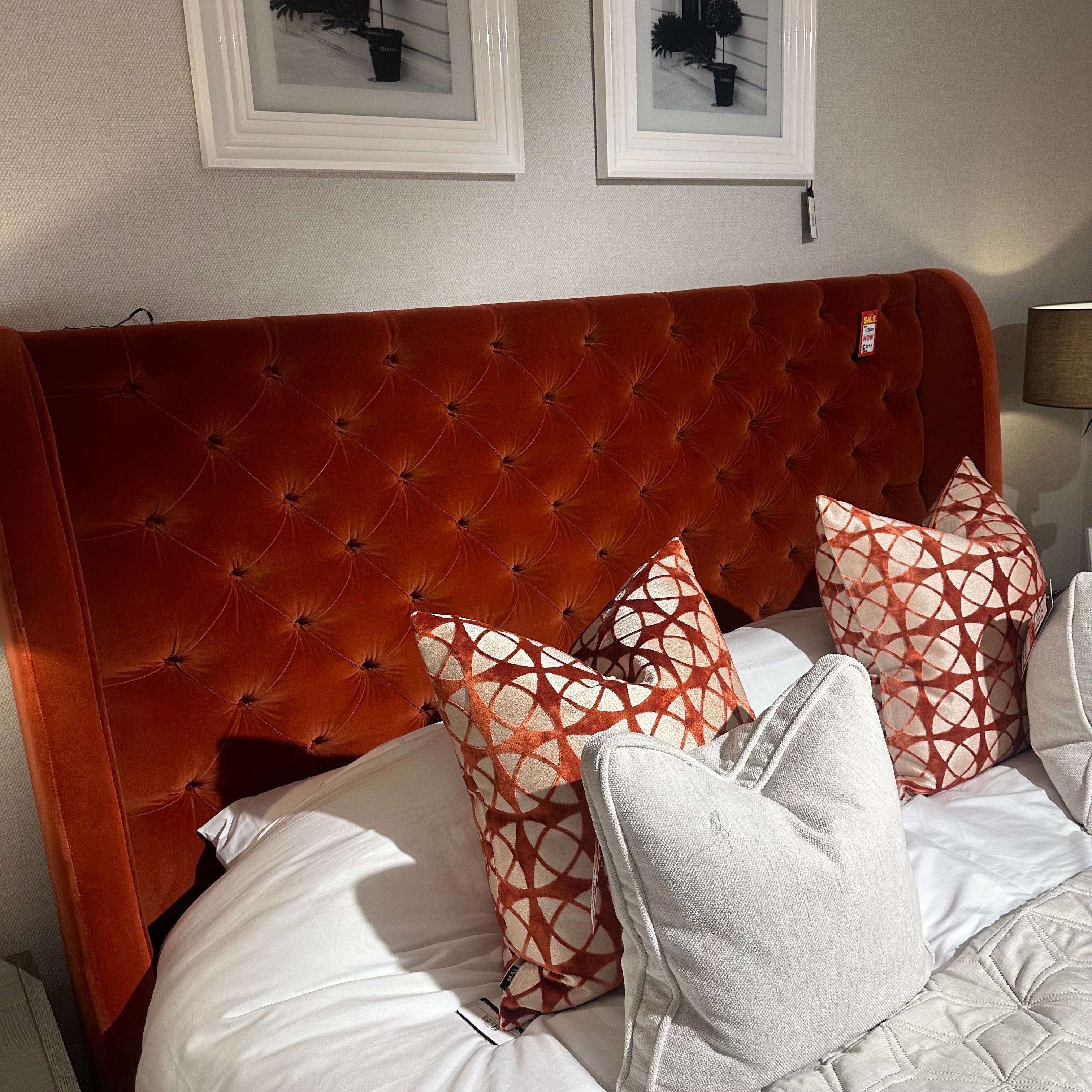 Serafina custom made bed 6 ft superking special reduction in burnt orange-Renaissance Design Studio