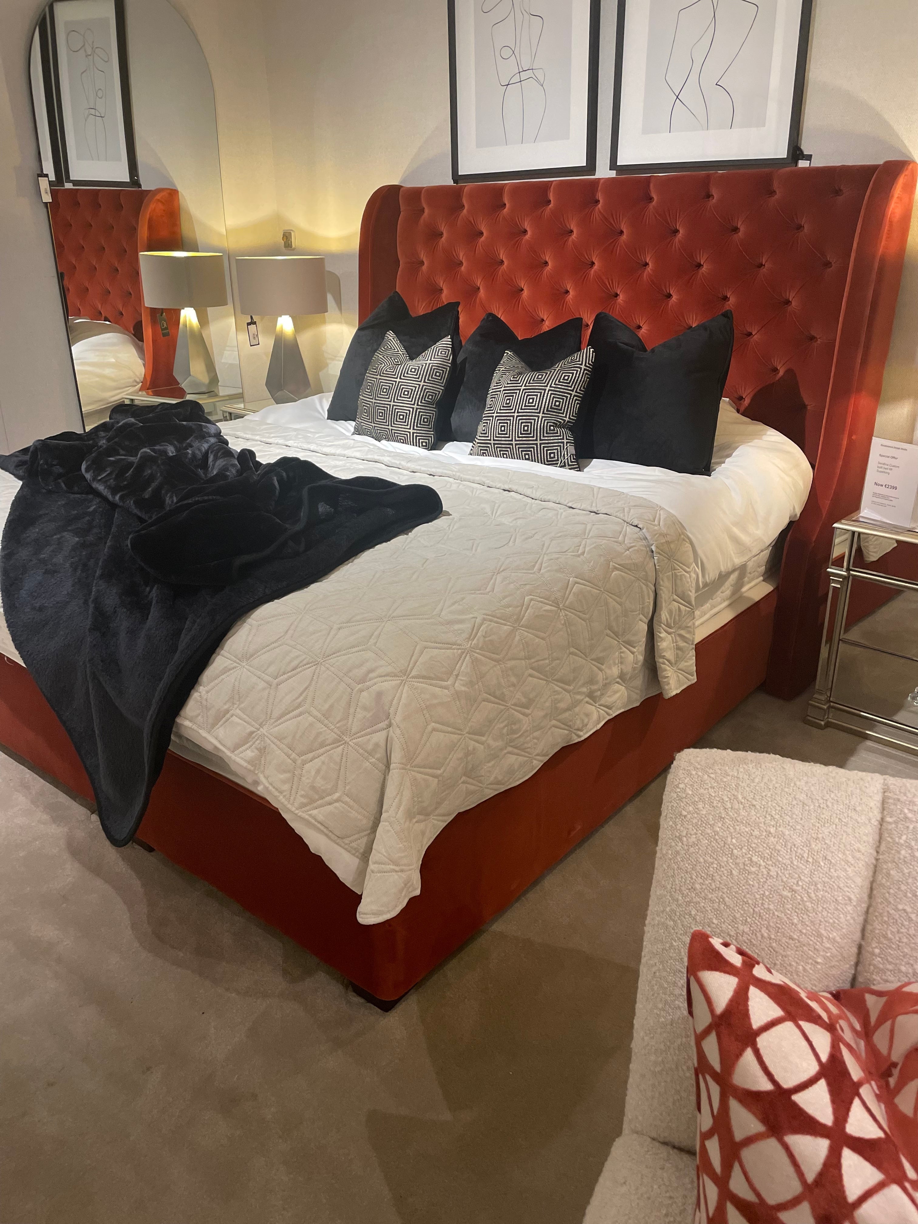 Serafina custom made bed 6 ft superking special reduction in burnt orange-Renaissance Design Studio