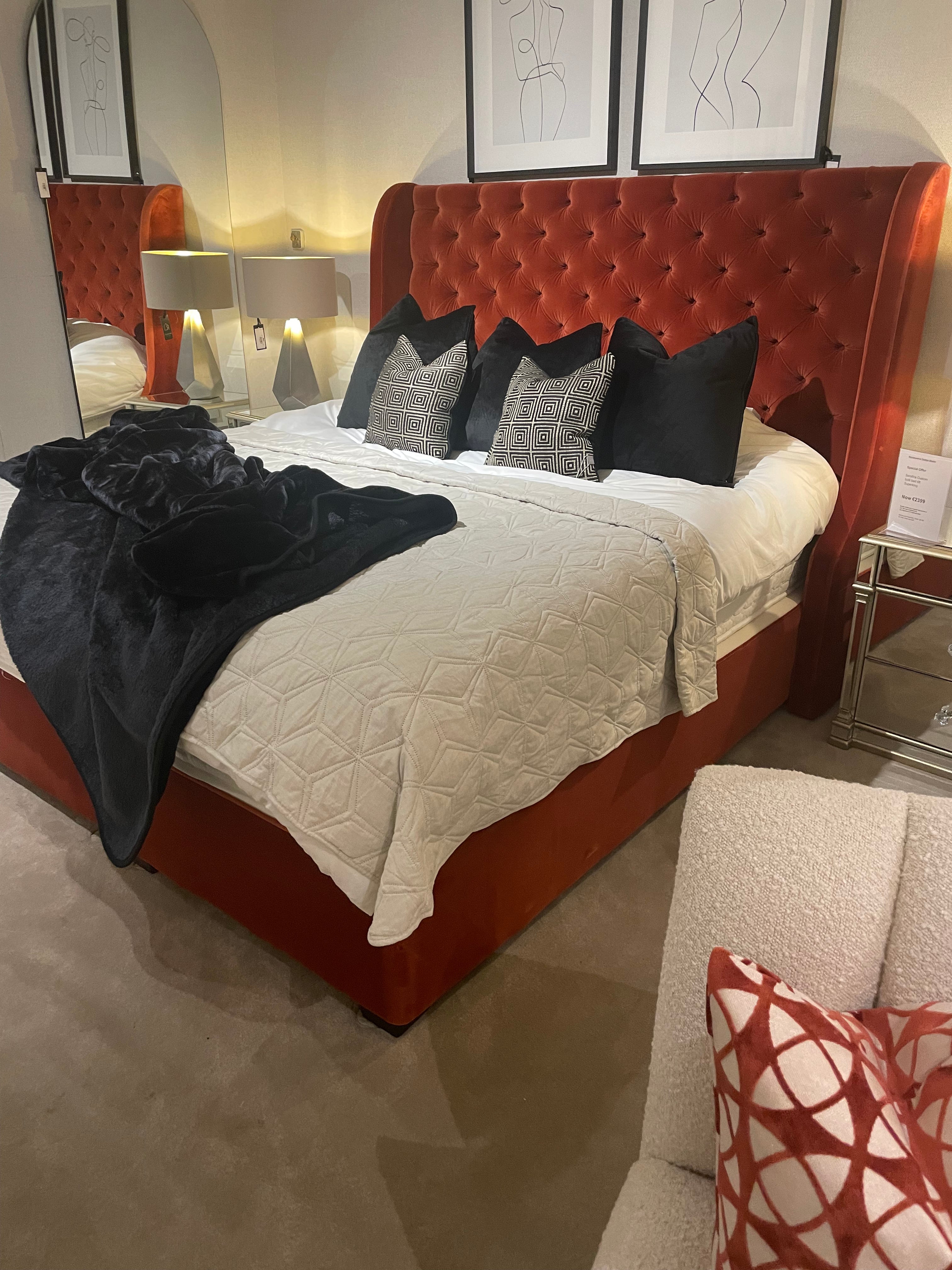 Serafina custom made bed 6 ft superking special reduction in burnt orange-Renaissance Design Studio