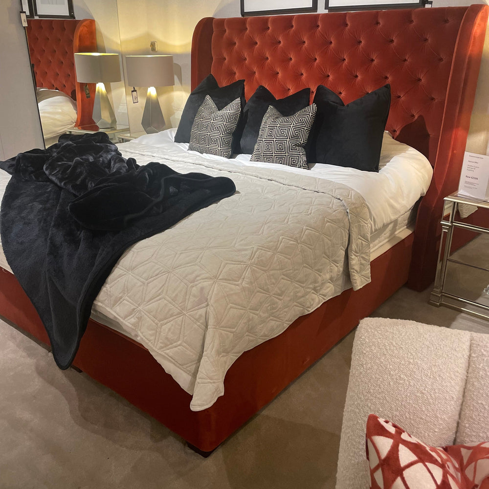 Serafina custom made bed 6 ft superking special reduction  in burnt orange