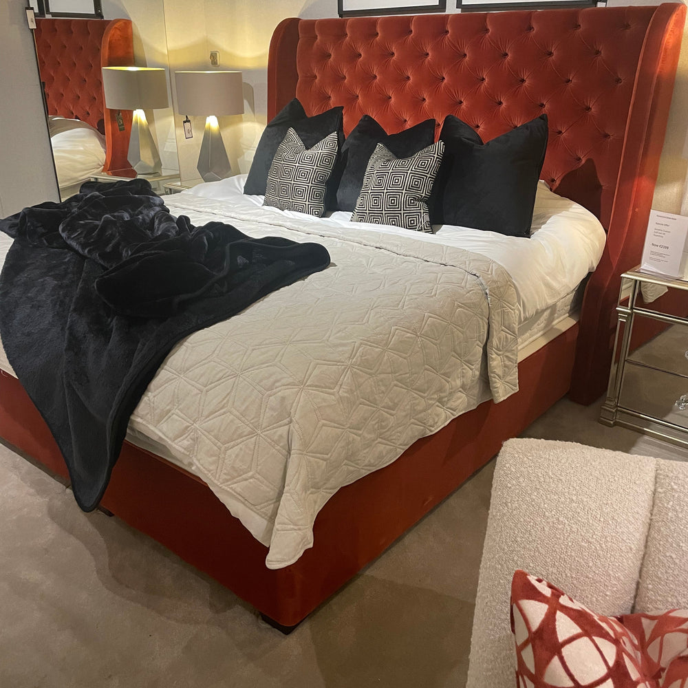 Serafina custom made bed 6 ft superking special reduction  in burnt orange