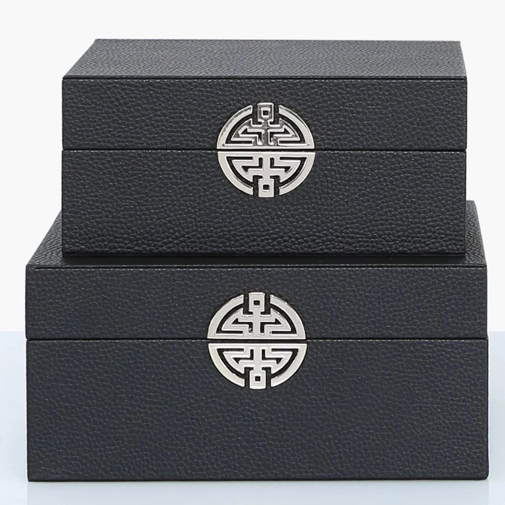 Set of 2 black faux leather jewellery boxes-Renaissance Design Studio