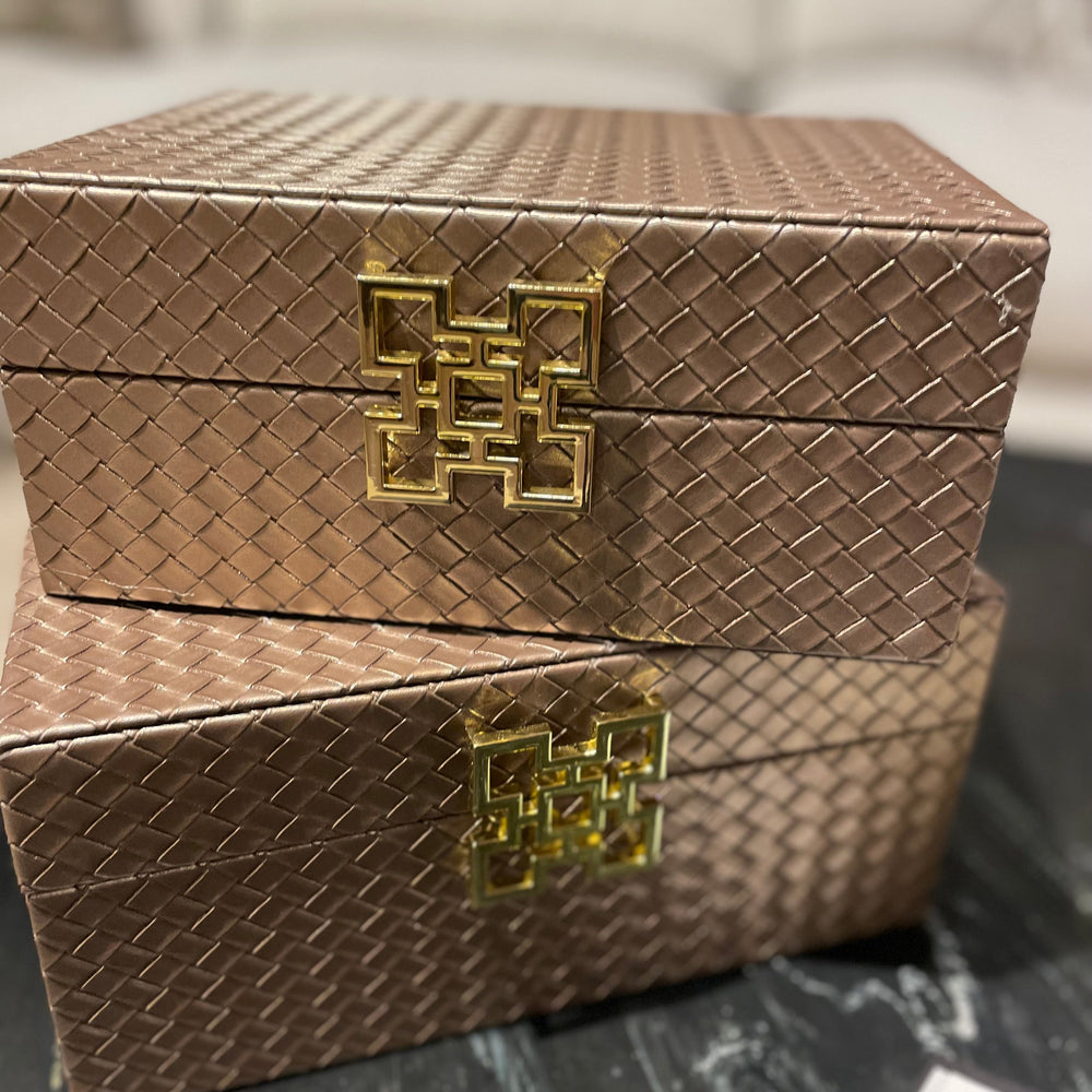 Set of 2 jewellery boxes in bronze with gold handles ....fabulous !