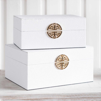 Set of 2 white faux leather jewellery boxes see new listing