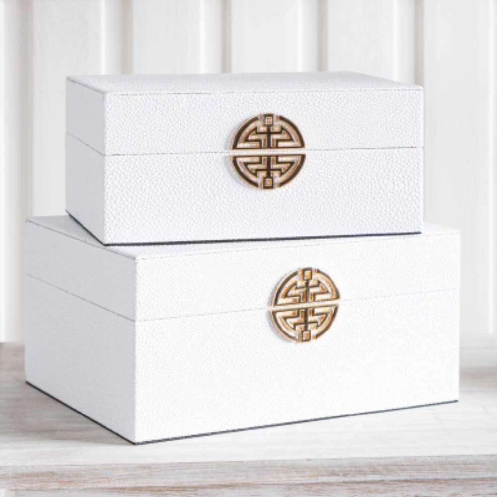 Set of 2 white faux leather jewellery boxes-Renaissance Design Studio