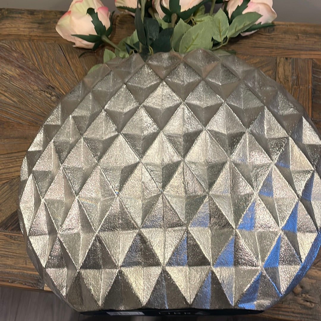 Silver geometric vase oval large-Renaissance Design Studio