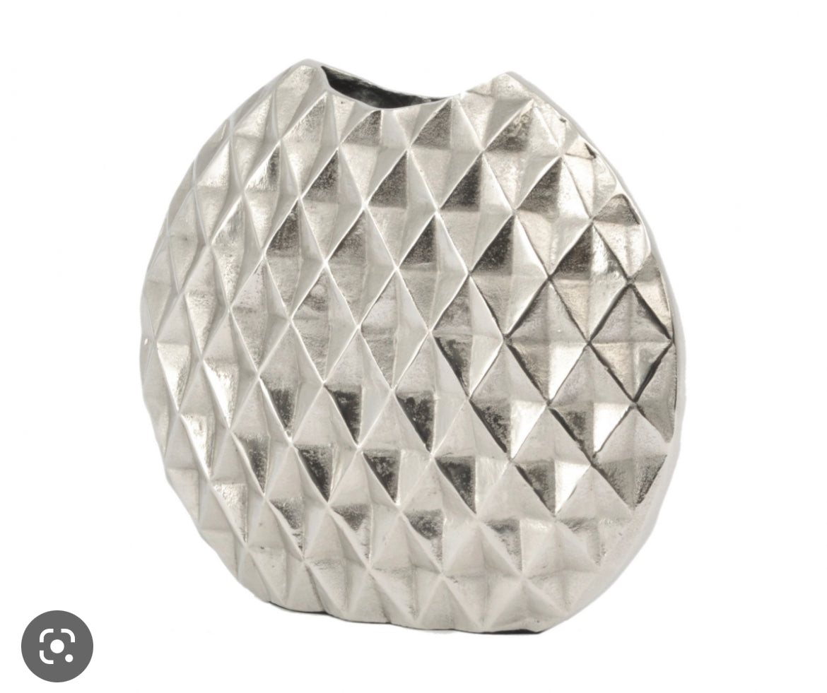 Silver geometric vase oval large-Renaissance Design Studio