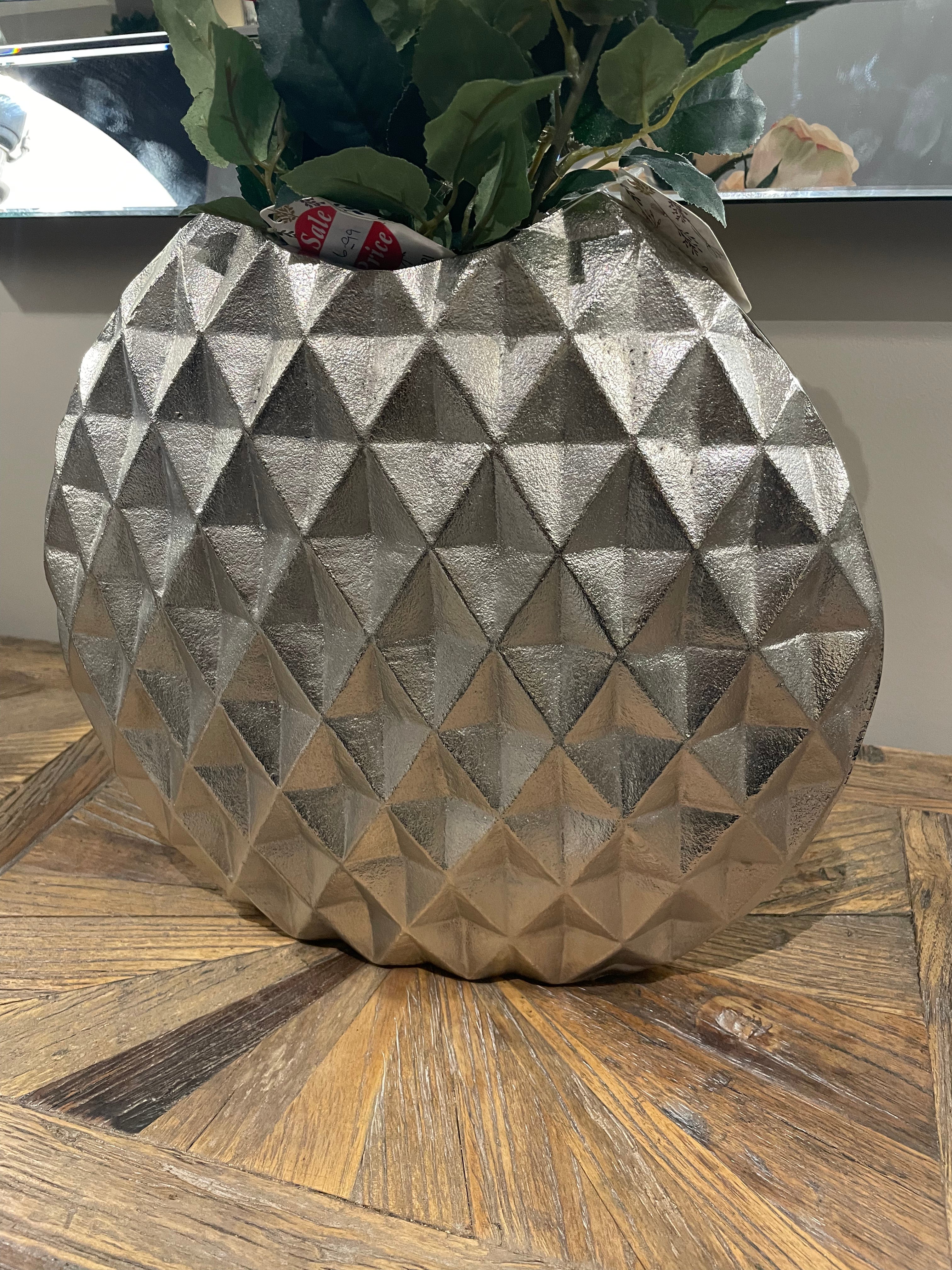Silver geometric vase oval large-Renaissance Design Studio
