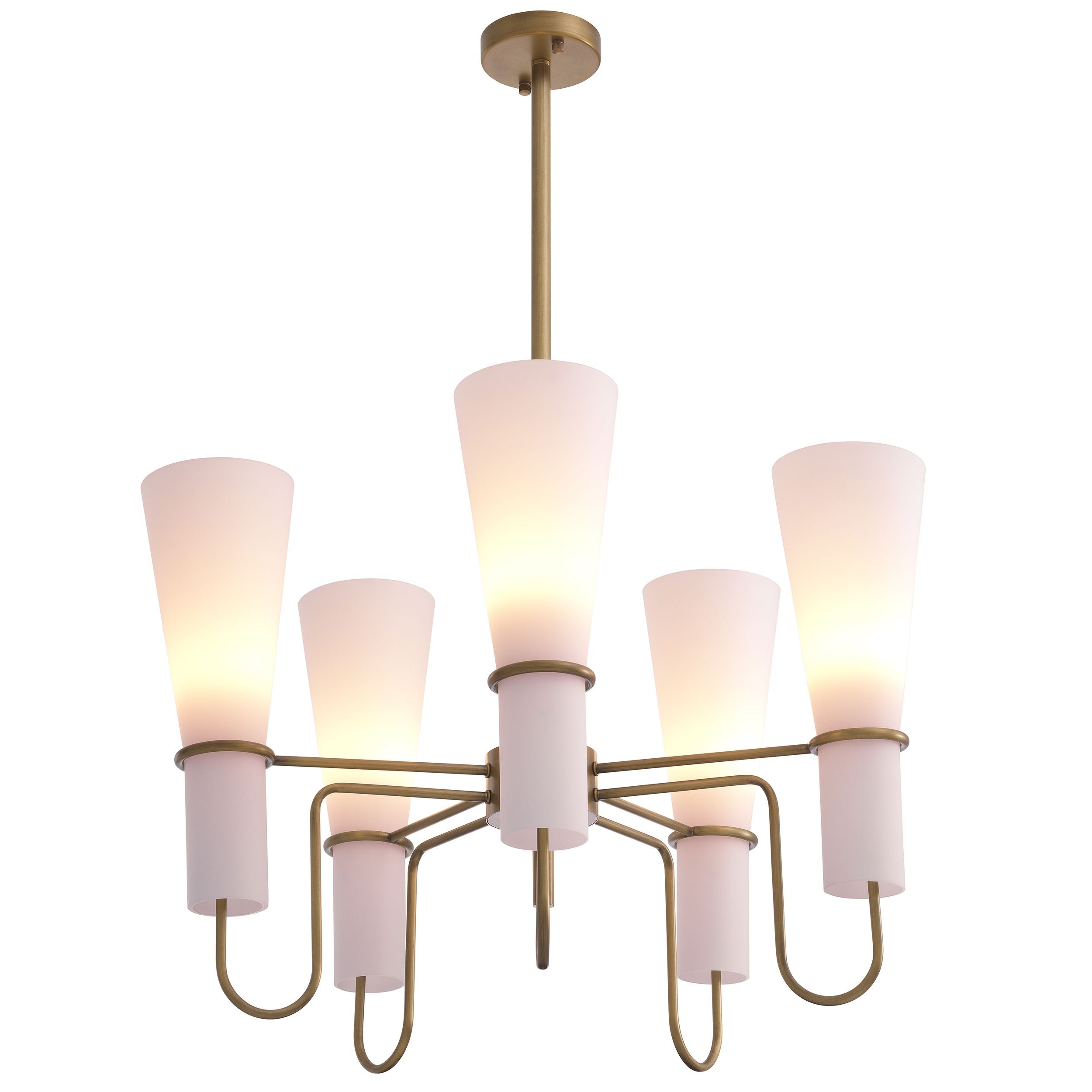 Sketch antique brass and white glass chandelier by Eichholtz-Renaissance Design Studio