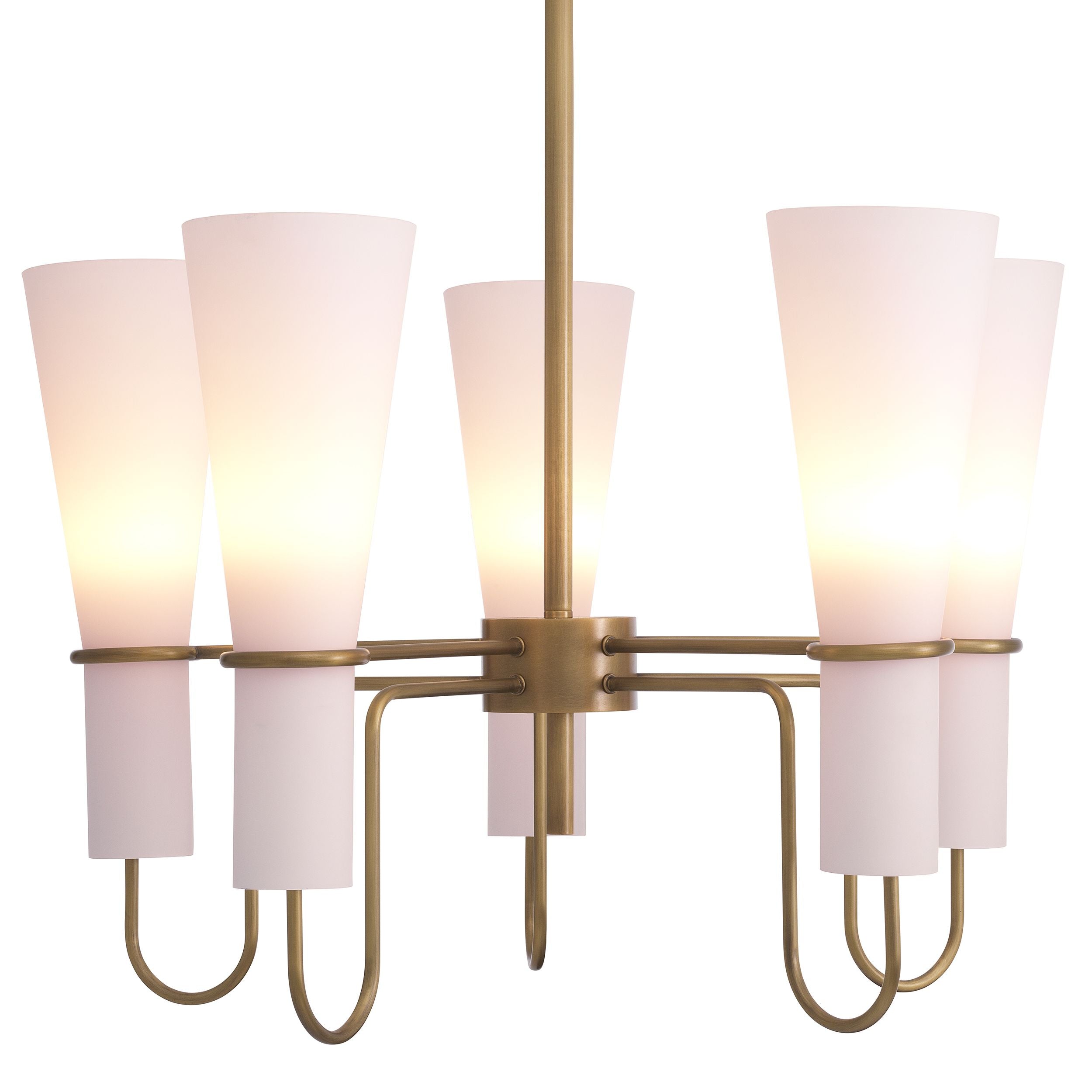 Sketch antique brass and white glass chandelier by Eichholtz-Renaissance Design Studio